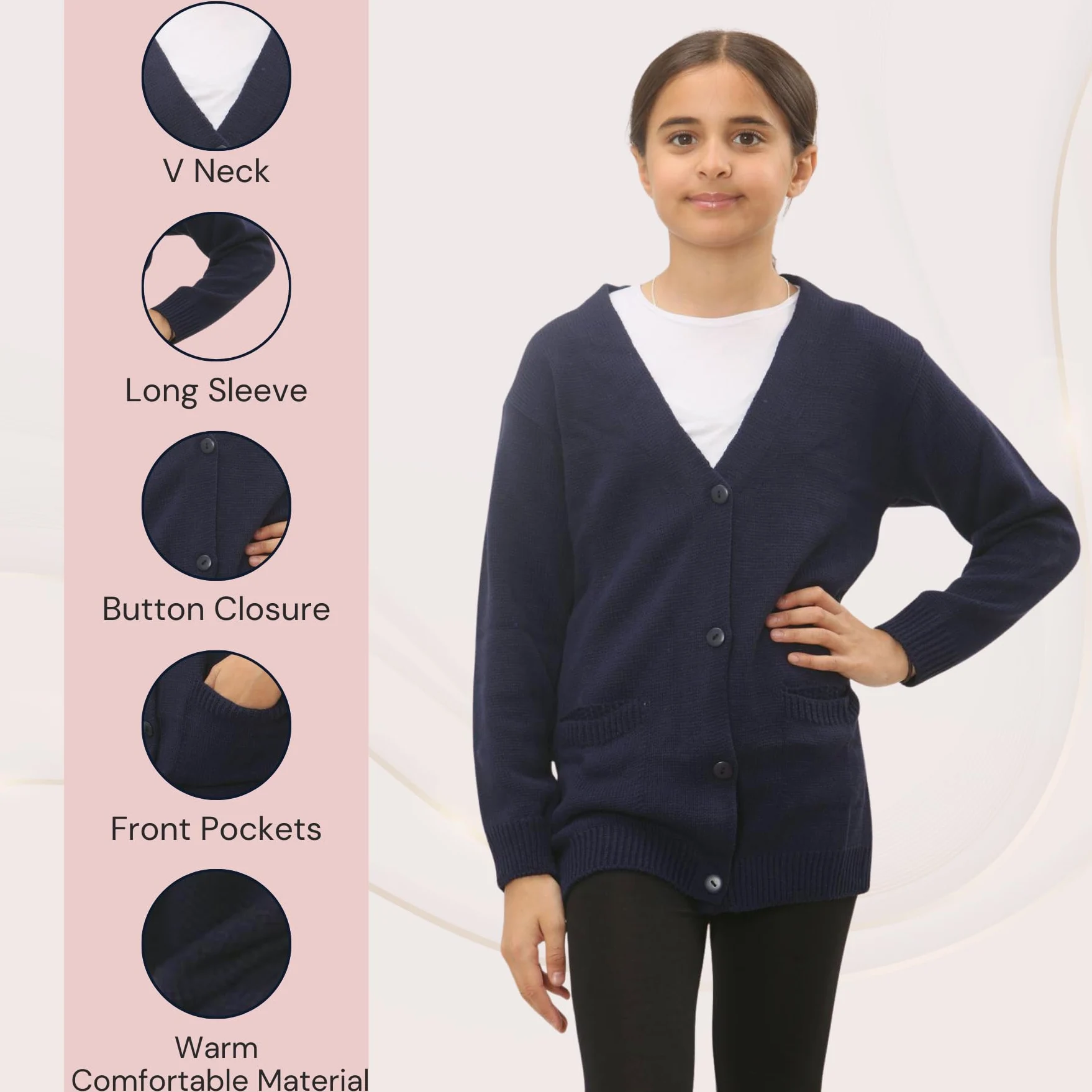 janisramone Cárdigan de punto fino de manga larga para niñas y niños, suéter de cuello en V de 4 botones con dos bolsillos delanteros, suéter casual liso, cárdigan escolar para niñas y niños