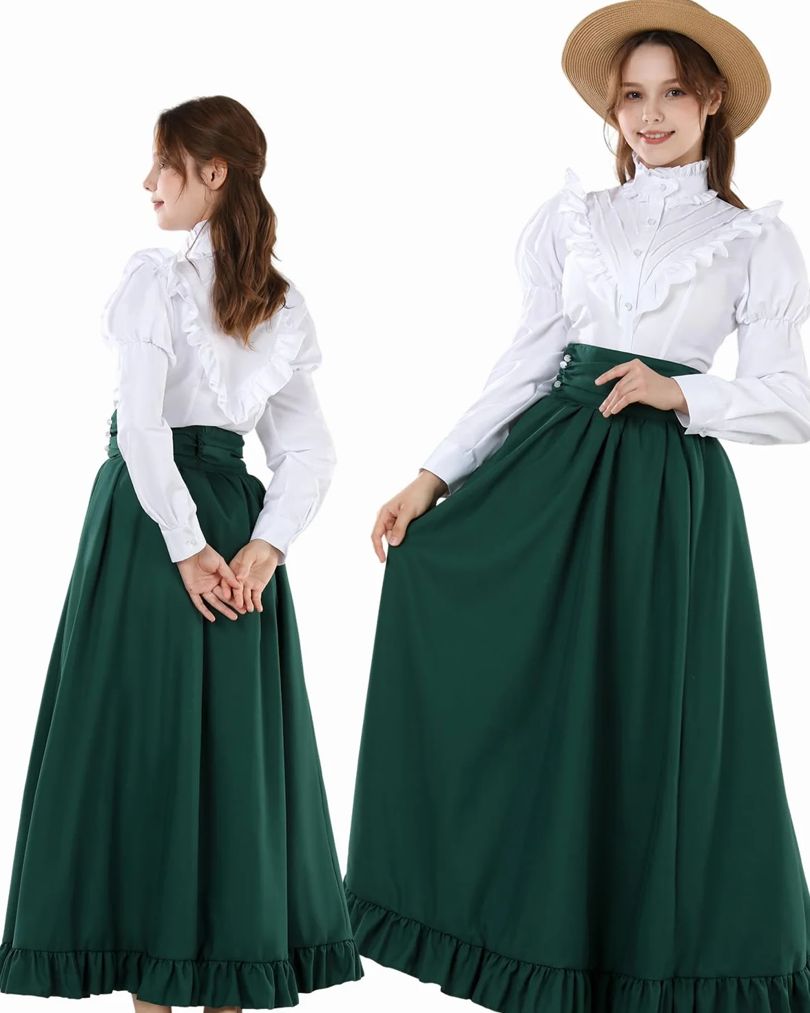 CR ROLECOS Vestido medieval mujer maxi morado floral manga larga cuello alto A-line formal invierno
