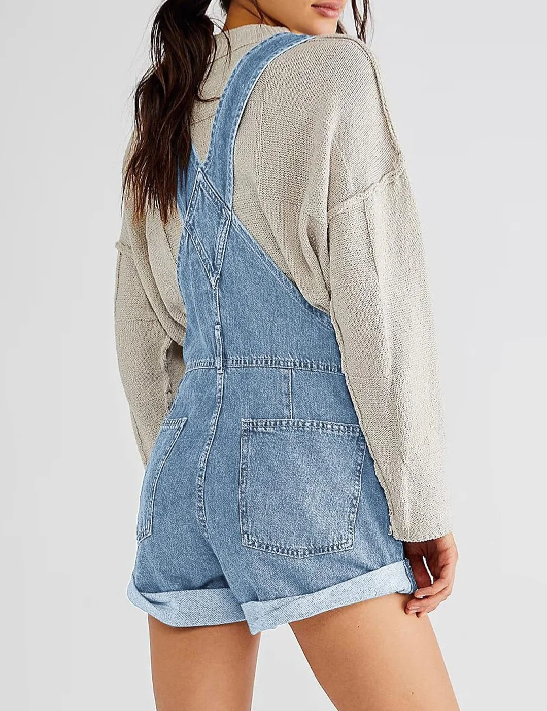 Pantalones cortos de mezclilla para mujer con peto, sueltos y ajustables