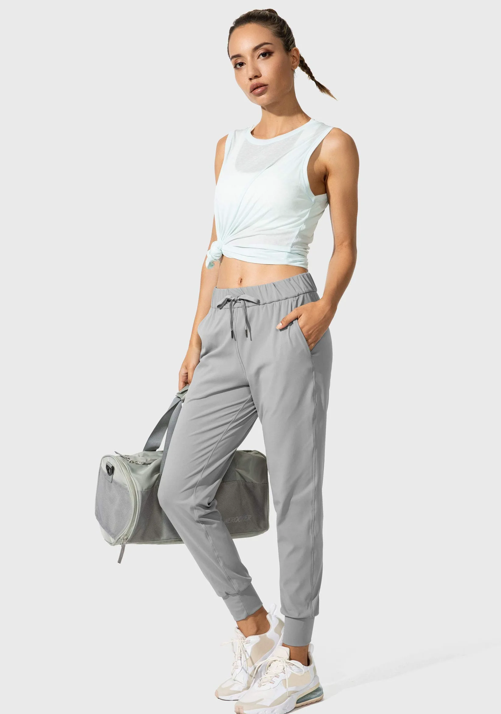 SANTINY Pantalones deportivos para mujer, con bolsillos, con cordón, para correr, descansar, entrenar, trotar