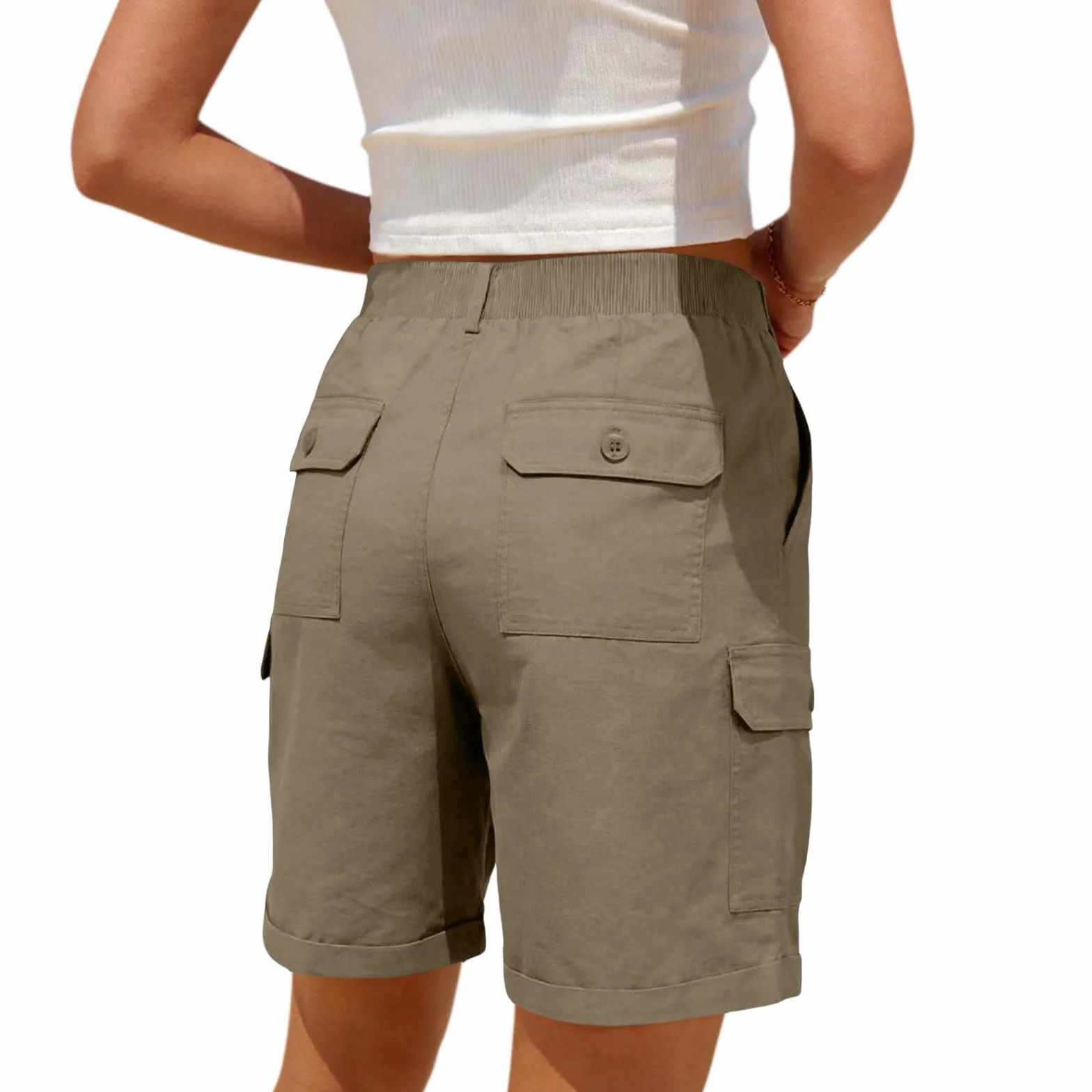 Pantalones Cortos Cargo para Mujer Bermuda Casual Verano Bolsillos Botones Pierna Ancha Cintura Alta Secado Rápido