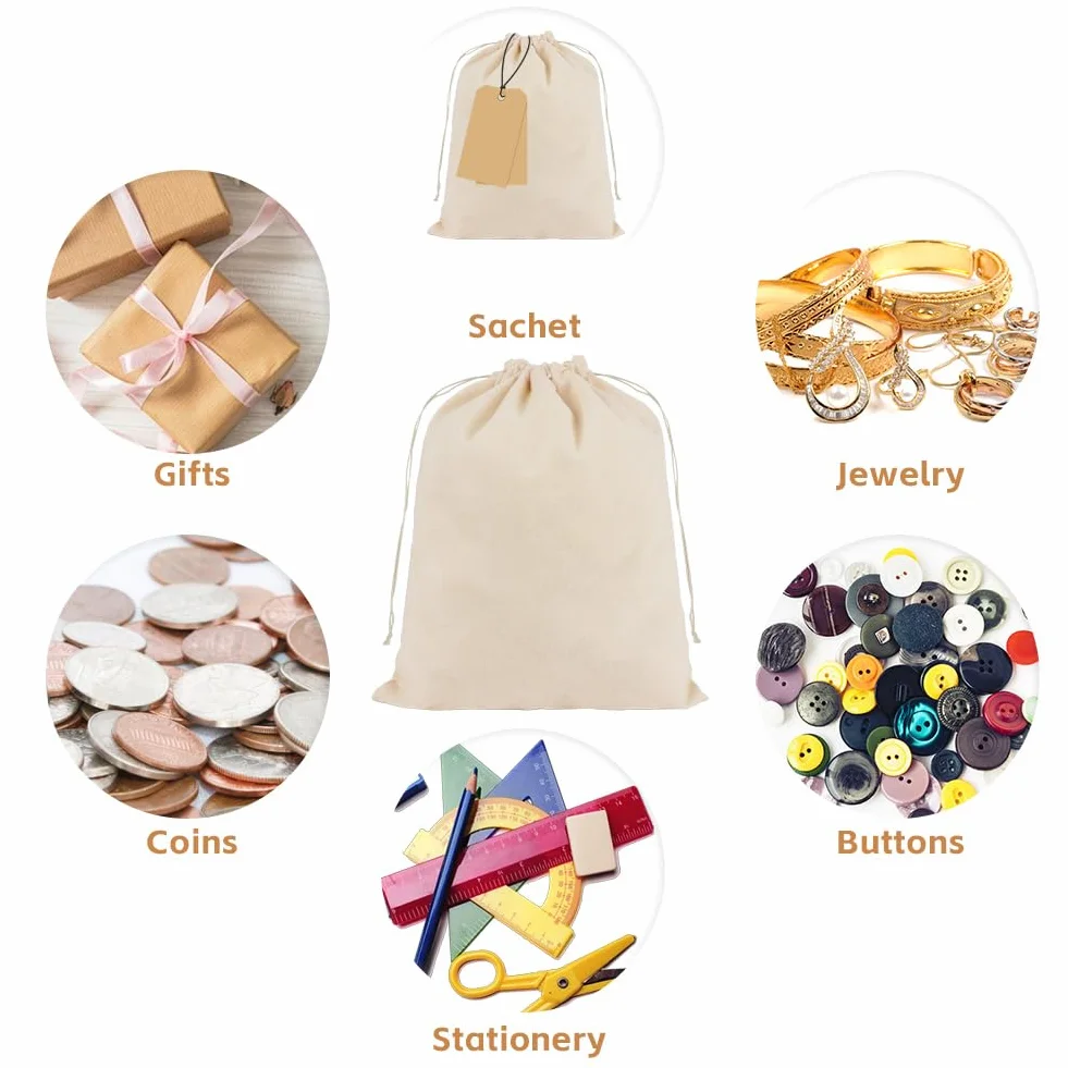 OFFCUP 10PCS 25x30cm Bolsas de Algodón, Bolsa con Cordón para Regalo, Bolsitas de Tela Reutilizable Pequeñas Para Regalos de Bodas Fiestas Cosméticos Joyas Navidad Cumpleaños DIY
