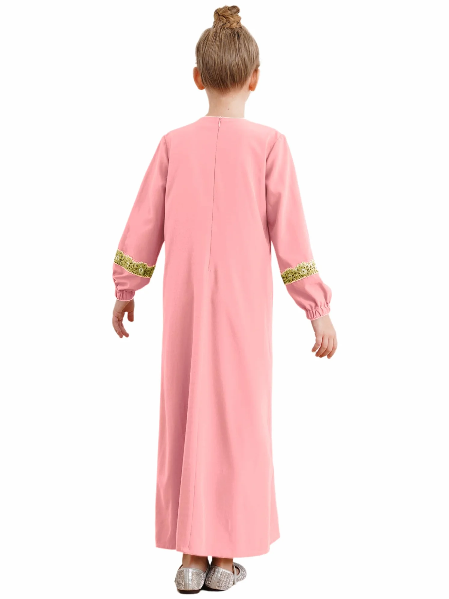 Freebily Vestido Largo Musulmán para Niñas Manga Larga Vestido Árabe