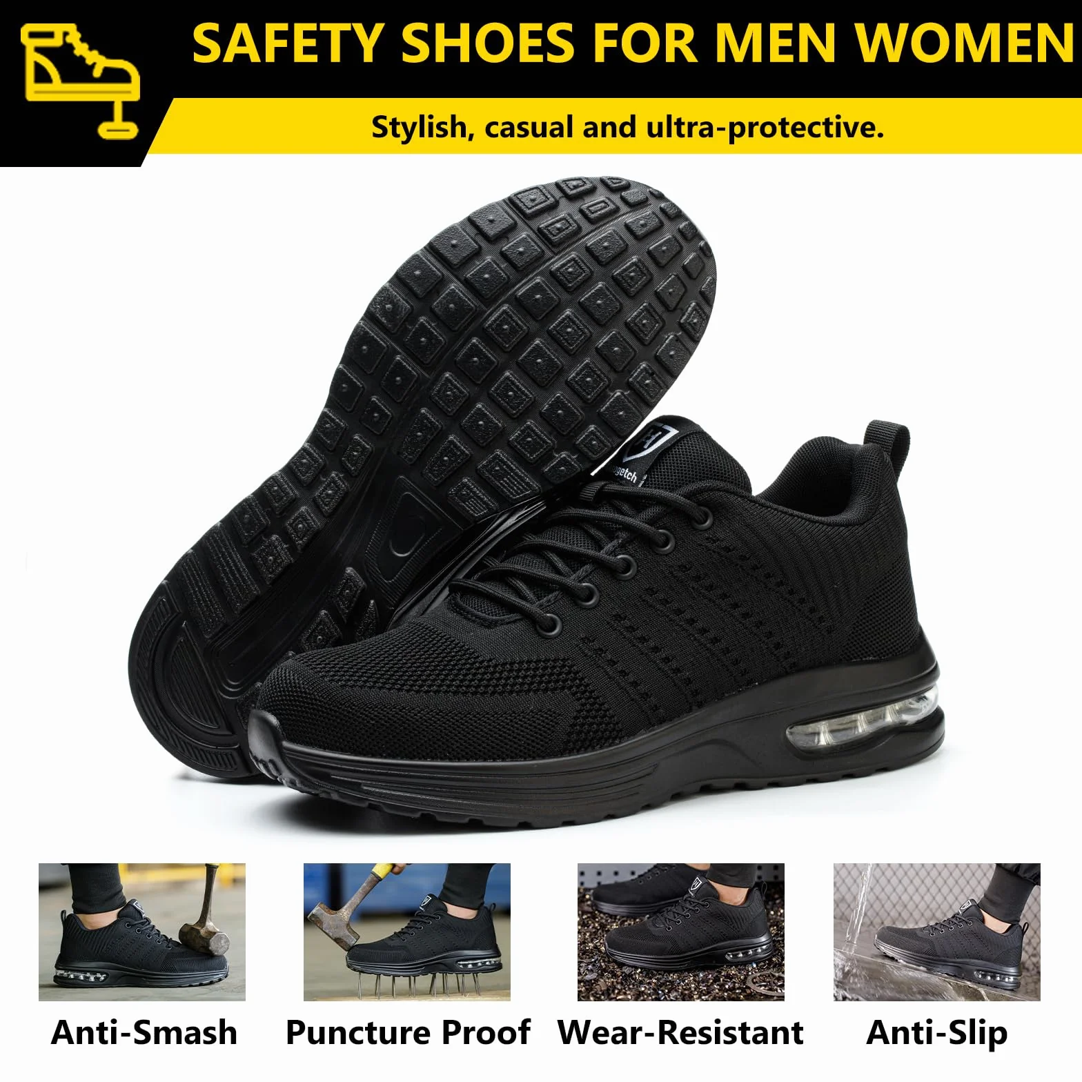 Baofular Zapatos de Seguridad con Punteras de Acero Transpirable Antideslizante