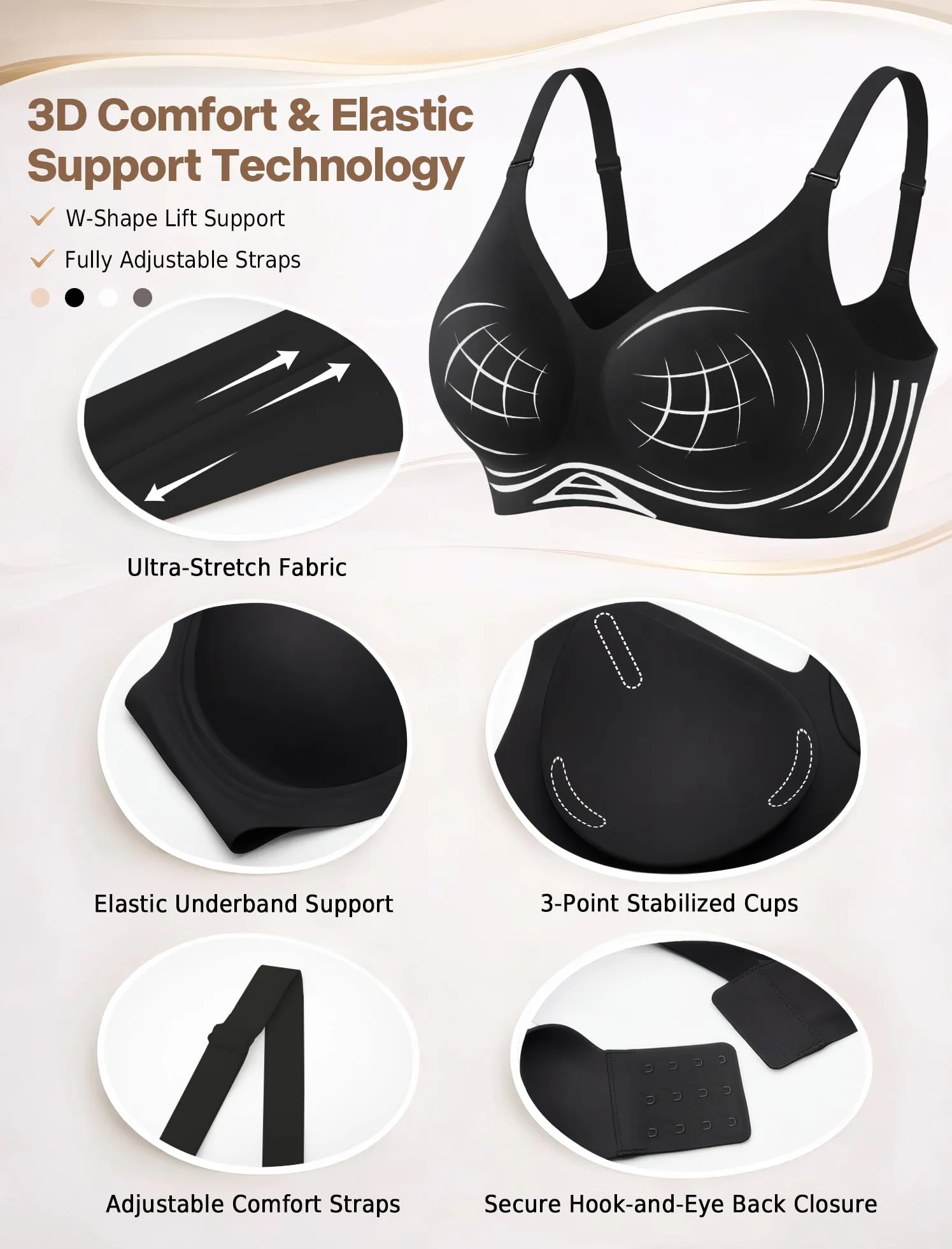 EIISSION Sujetador sin Aros Mujer Reductor Push Up Cómodo Talla Grande Invisible Diario Bralette sin Costuras
