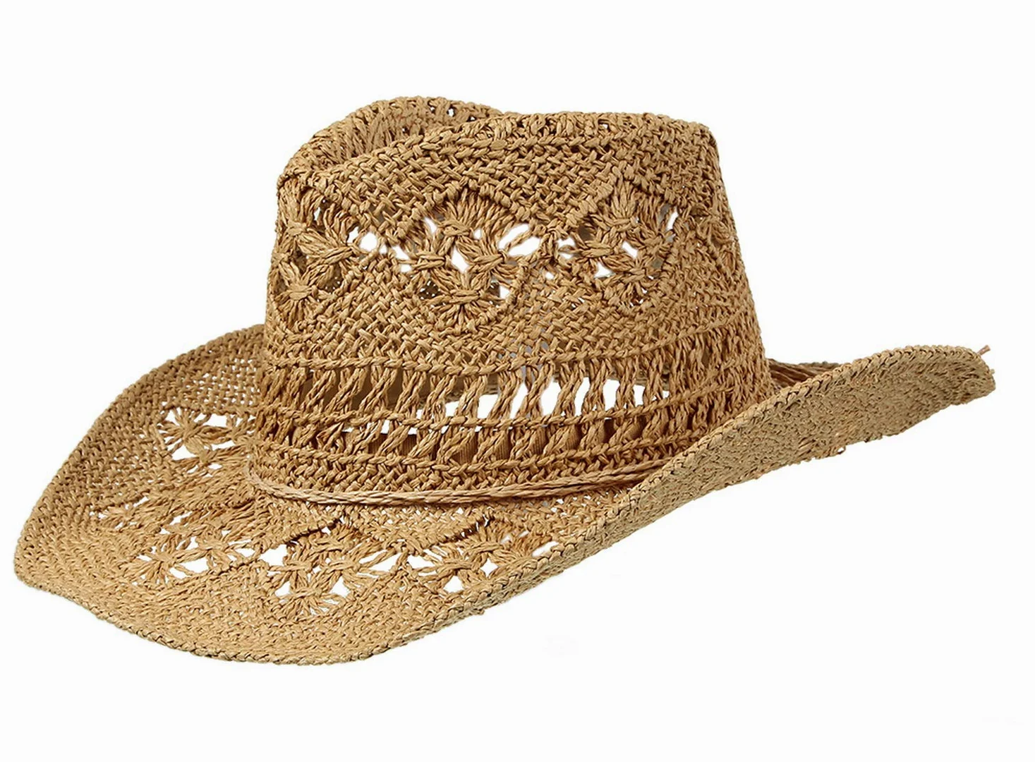EOZY Sombrero de paja para hombre y mujer, diseño de vaquera, tejido ahuecado, enrollable, de ala ancha