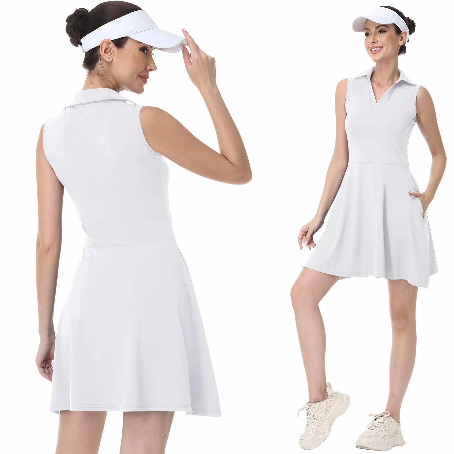 Bezioner Vestido Tenis Mujer Vestido Deportivo con Pantalones Cortos Polo con Bolsillos Golf sin Mangas