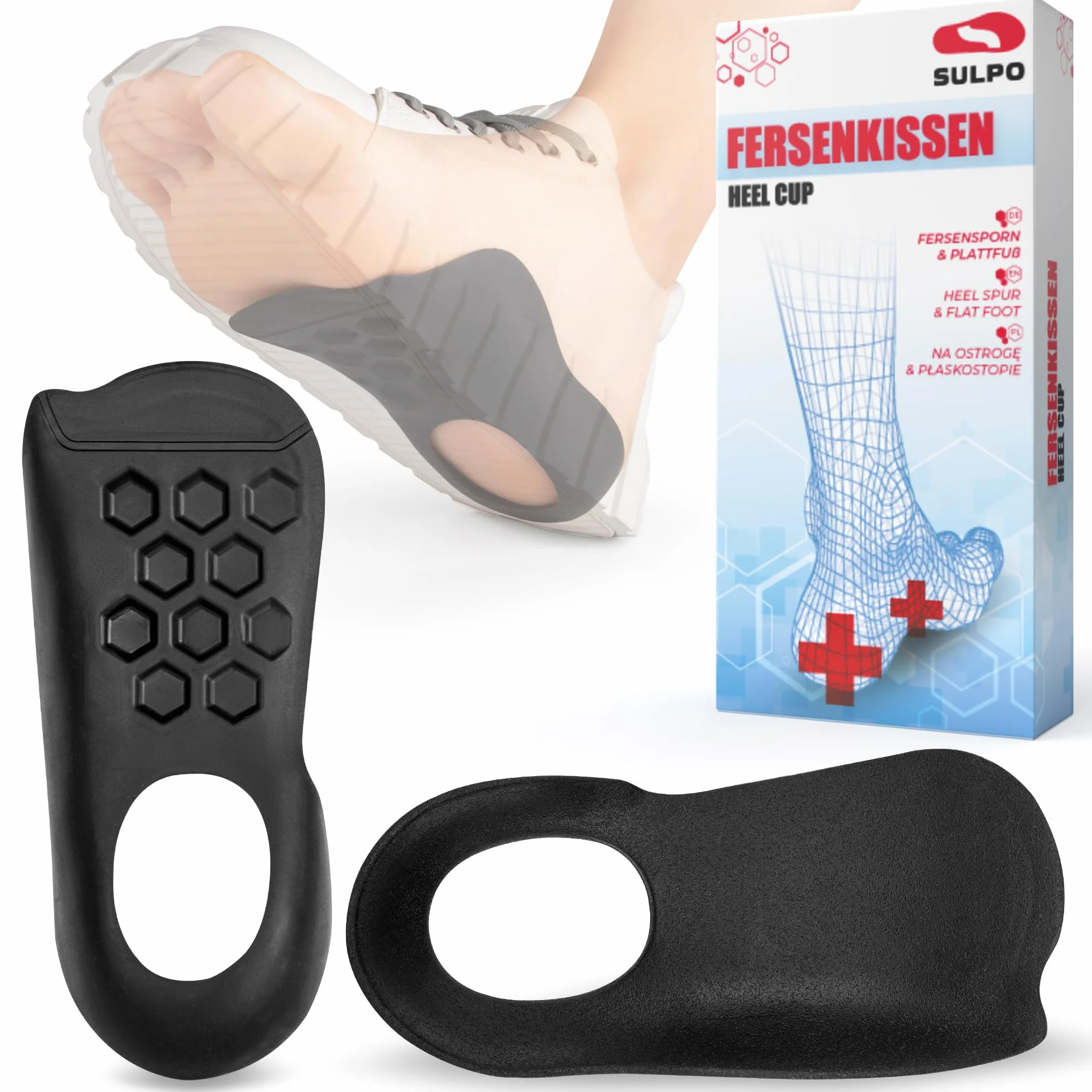 SULPO Taloneras para fascitis plantar y espolon calcaneo - Protector talon 3/4 Plantillas ortopedicas - Almohadillas para talones 40-43 L
