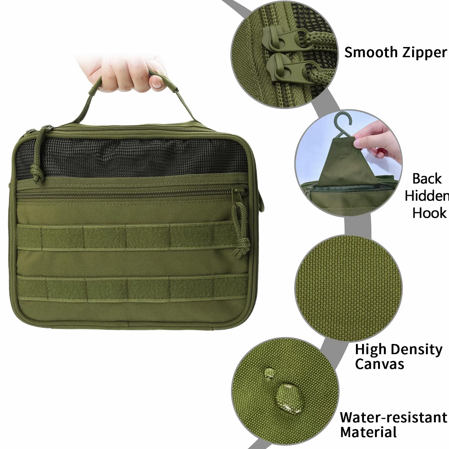SMONT - Neceser táctico para Hombre, Kit de Aseo para Colgar, Bolsa de Afeitado para Viajes, Accesorio de baño, 24 cm, Verde, Multifuncional