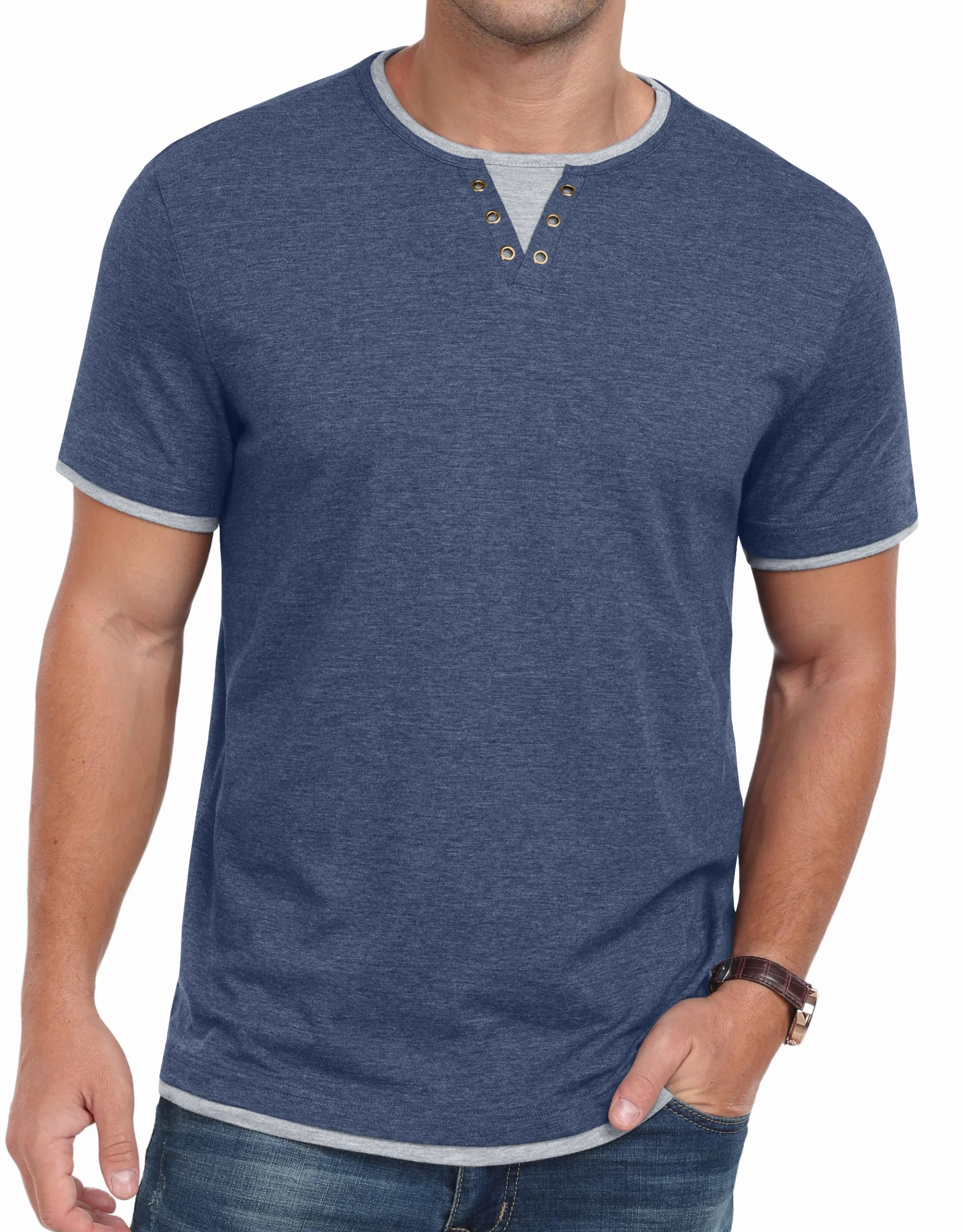 Camiseta Hombre Manga Corta Cuello Redondo Bloques Color