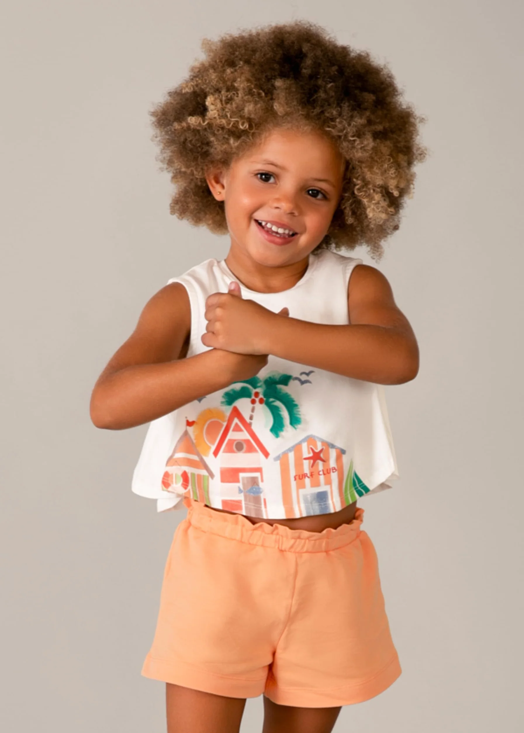 Mayoral Conjunto Niña Verano - Camiseta Blanca Sin Mangas con Estampado y Short – Ropa Infantil Cómoda y Fresca -Algodón