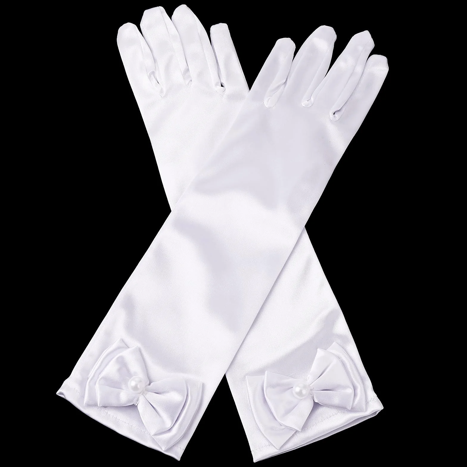 Yolev Guantes de Niña de Satén Blancos Largos con Lazo Formales para Boda Primera Comunión