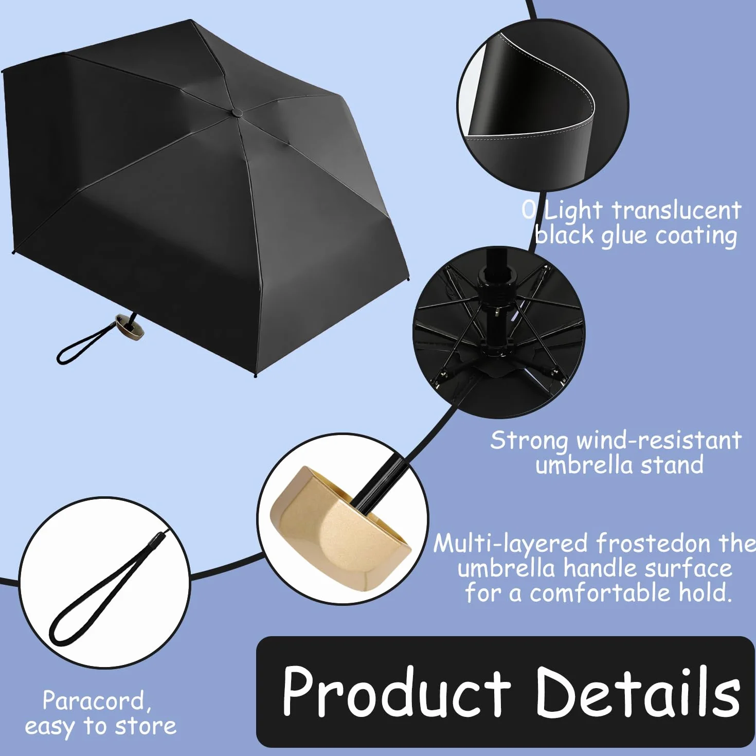 Paraguas Plegable de Bolsillo 6 Varillas Protección UV 99% Impermeable Mini Paraguas Solar con Funda