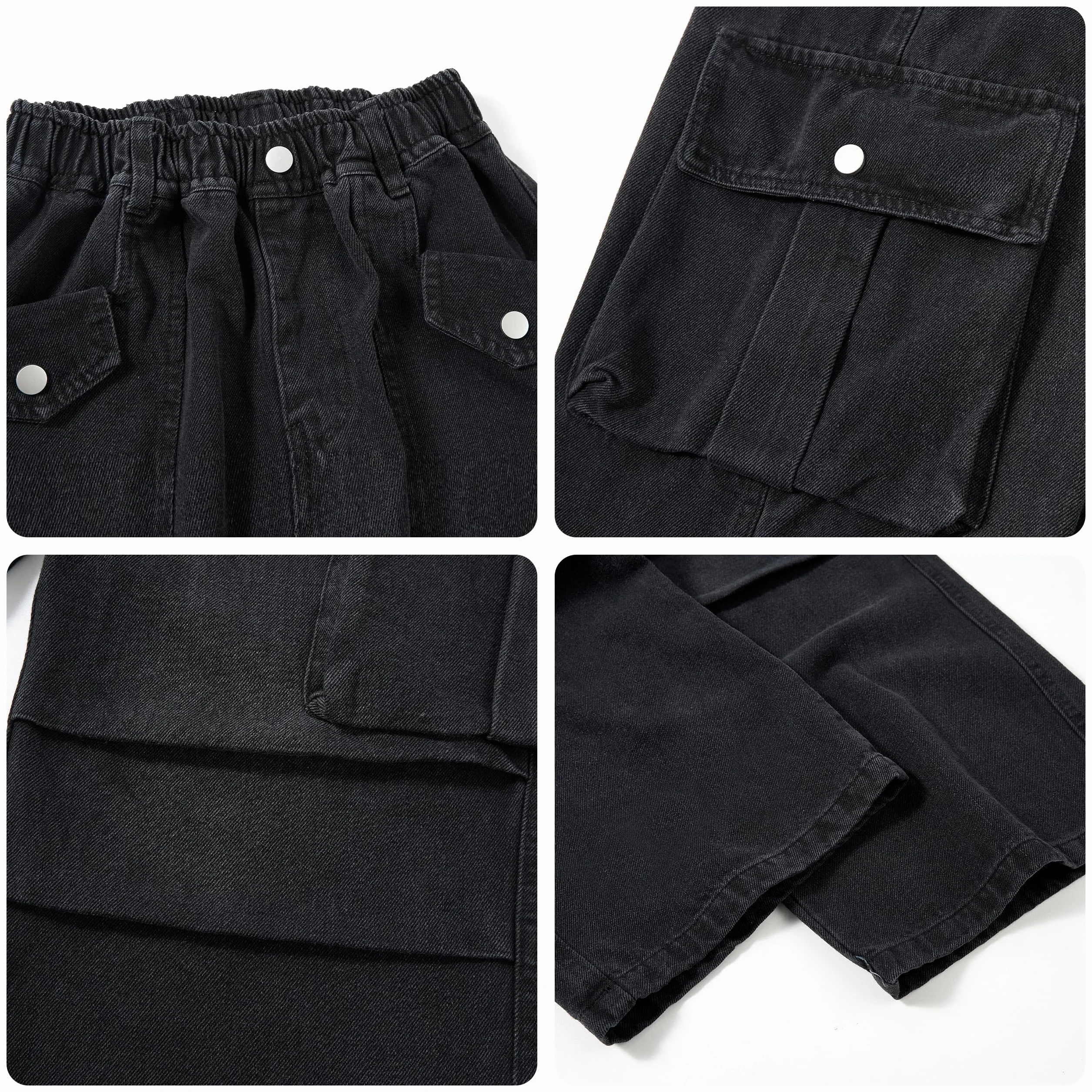 Vaqueros Cargo para Niña Cintura Alta Elástica Pierna Ancha Jeans Pantalones con Múltiples Bolsillos