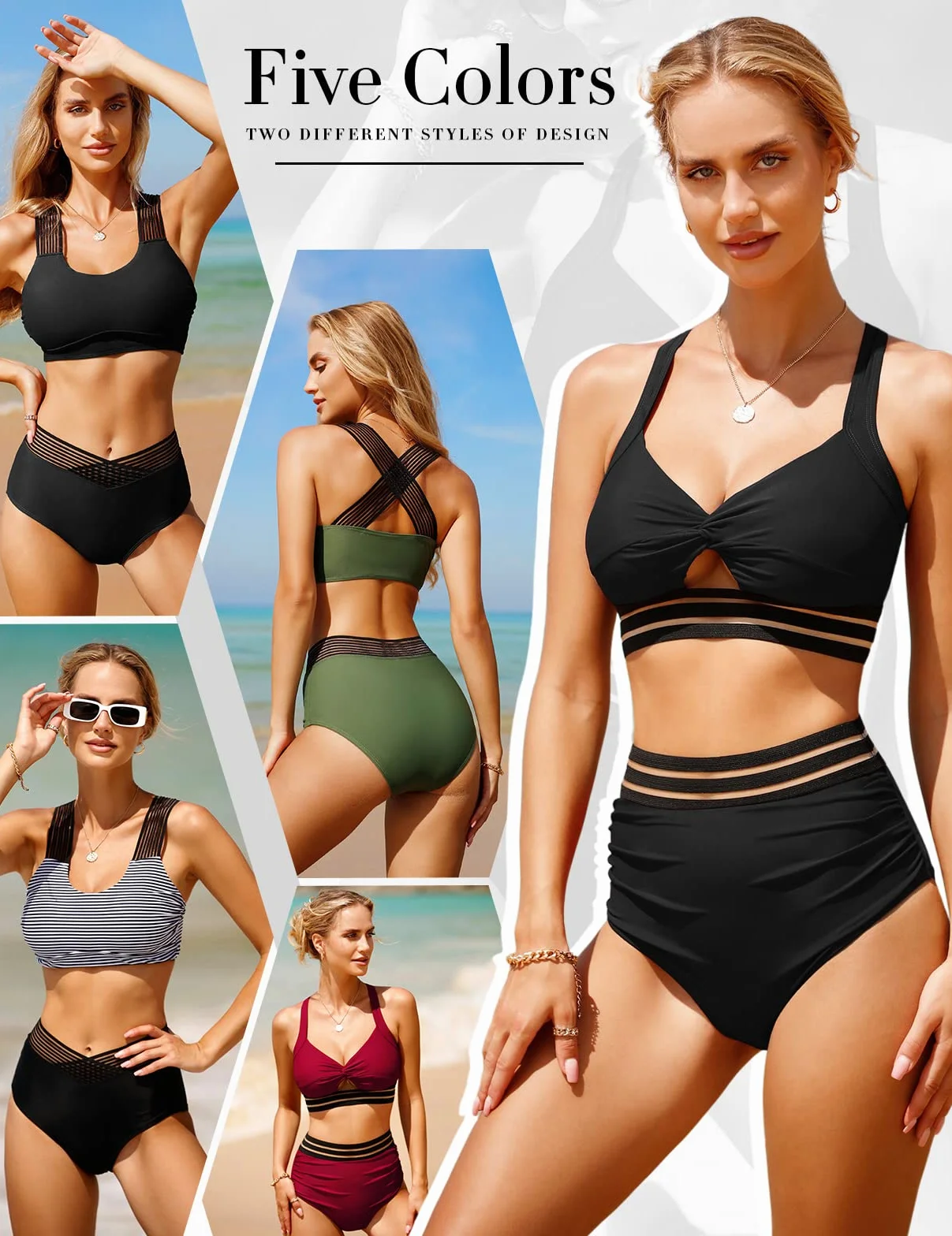 Vancavoo Bikinis Bañador Traje de baño Mujer Reductor Push Up Espalda Cruzada Sujetador Hueca Braguitas Cintura Alta 2 Piezas Conjuntos