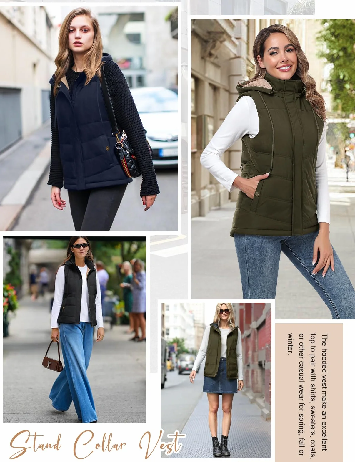 Chaleco Mujer Invierno Térmico Acolchado Chaqueta sin Mangas Forro Polar con Capucha Bolsillos