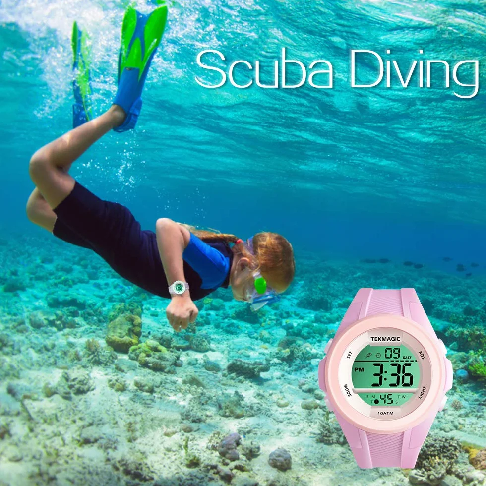 Reloj de Pulsera Impermeable 10 ATM para Bucear Nadar con Cronógrafo Alarma Zona Horaria Dual