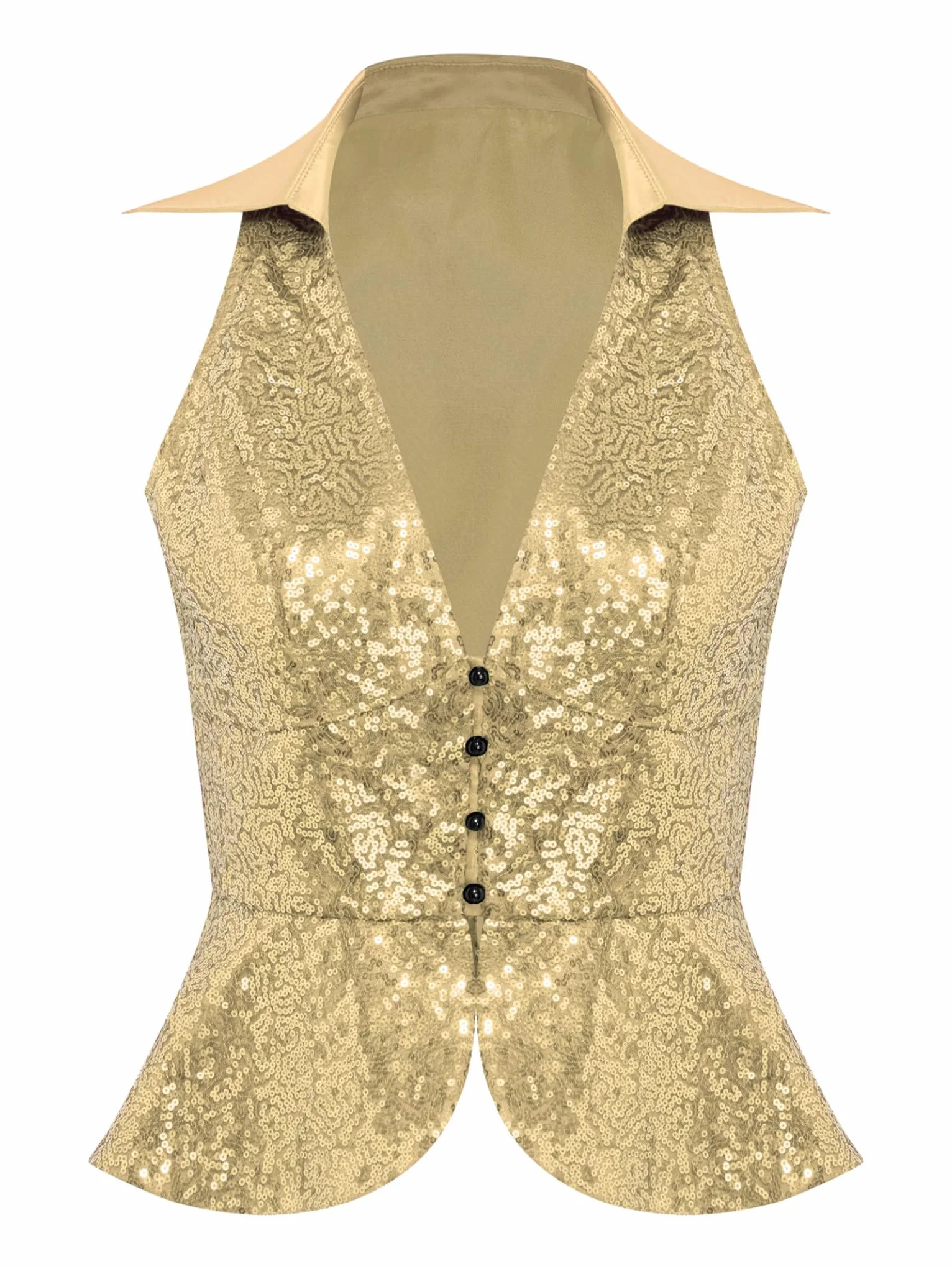 Jugaoge Chaleco brillante para mujer, chaleco festivo con lentejuelas, corte ajustado, cuello en V, blusa profunda, blusa en V, uniforme de camarero, ropa exterior, discoteca, bar, danza
