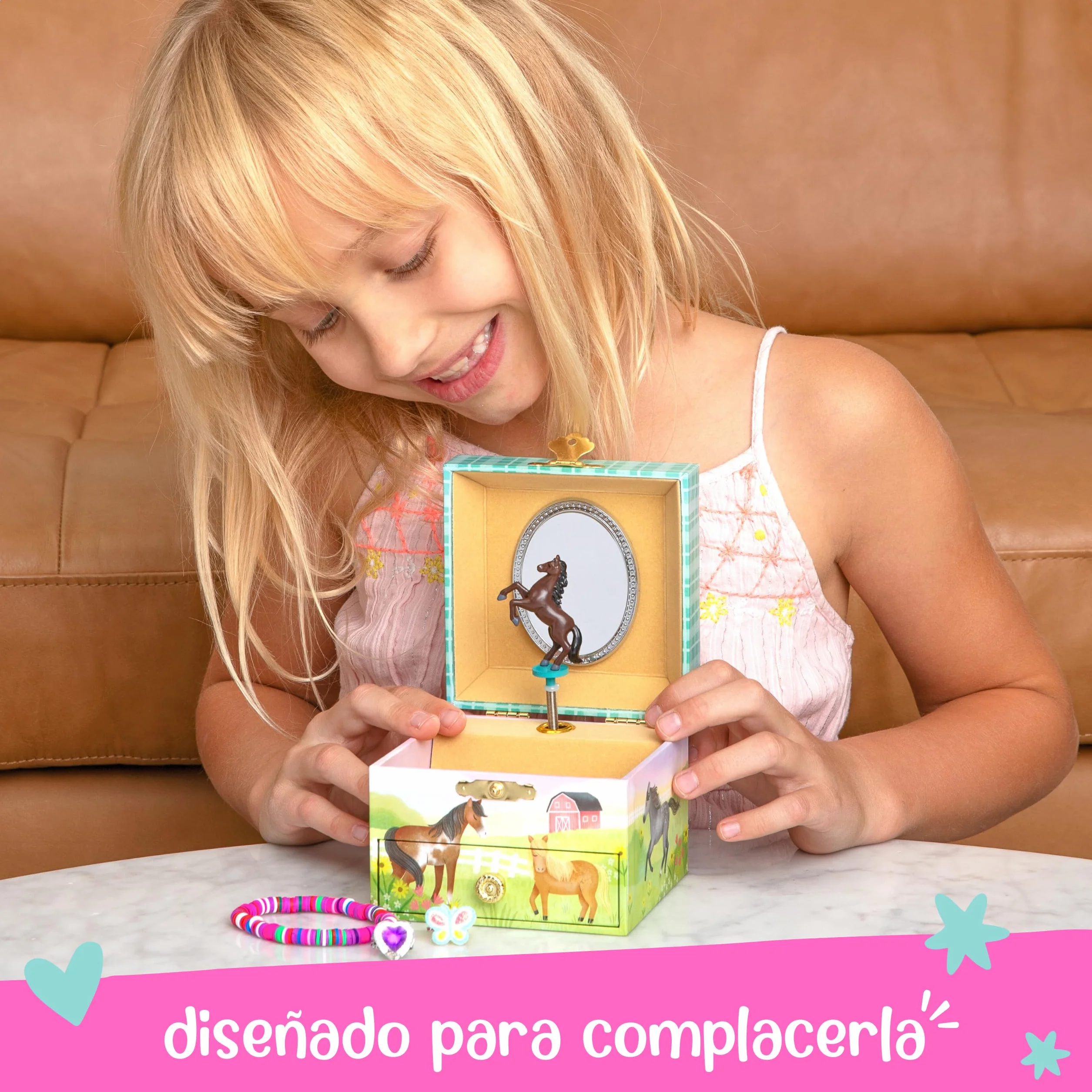 Giggle & Honey Joyero Musical para Niñas con Espejo y Cajón - Caja de Música Infantil Caballo