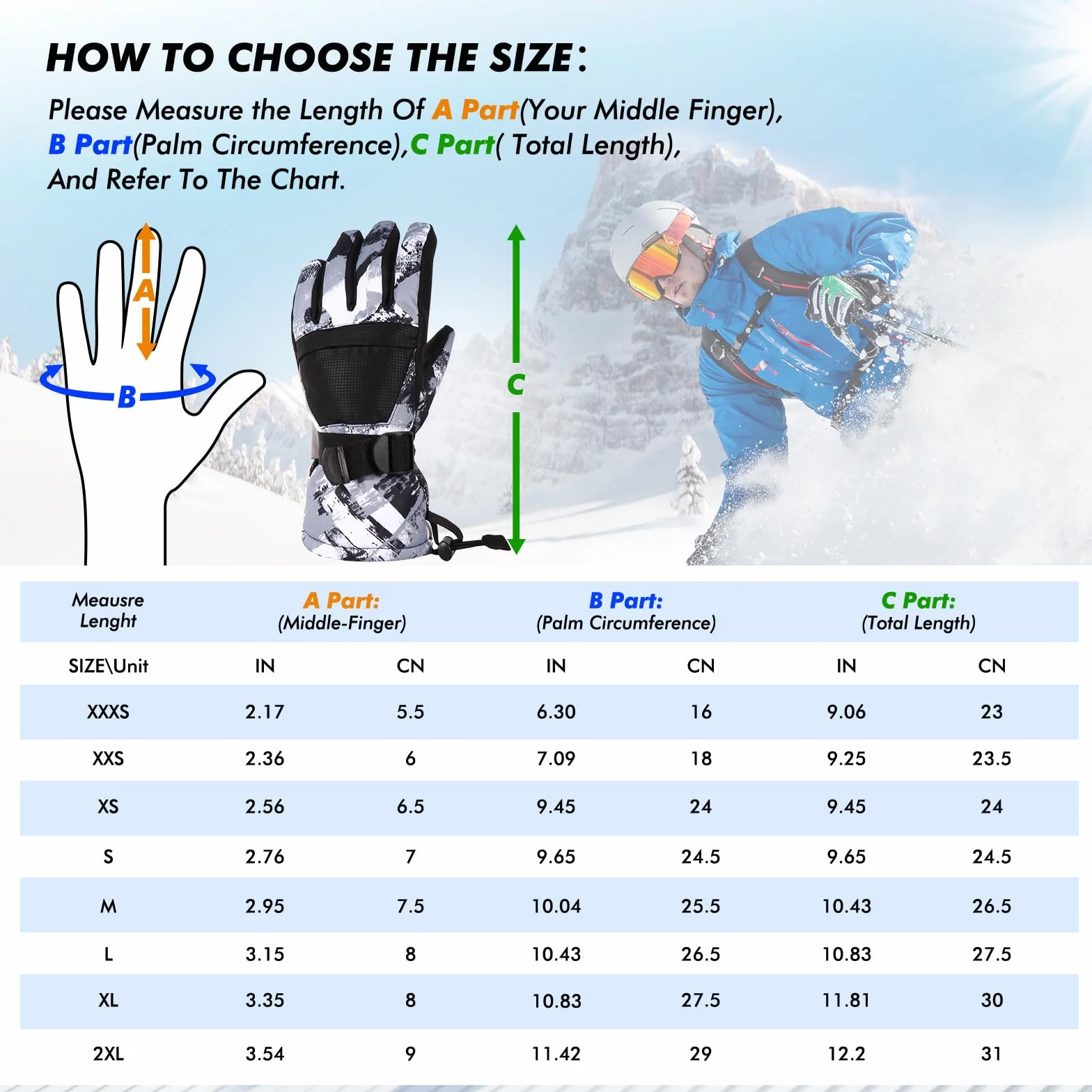 Guantes de esquí impermeables para nieve, adecuados para mujer, hombre y niños