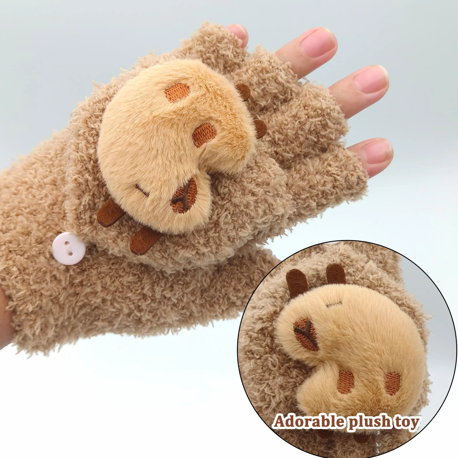 Guantes Sin Dedos para Niños Capibara, Guantes Térmicos Invierno Flip Top, Manoplas Niño 7-13 Años