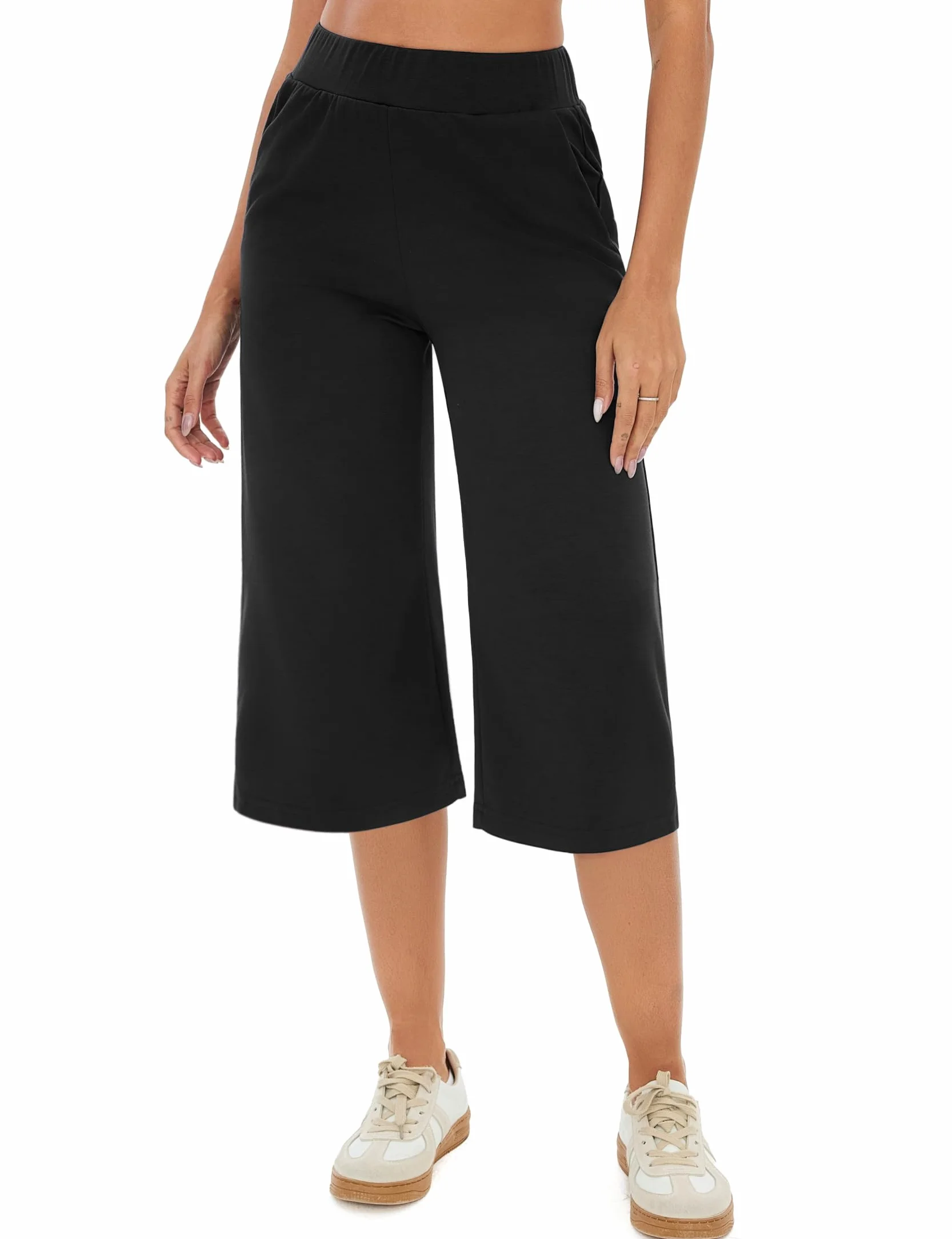 Pantalones Chándal Mujer 3/4 Capri Verano Deportivos con Bolsillos Cintura Alta Elástica Yoga Fitness Correr