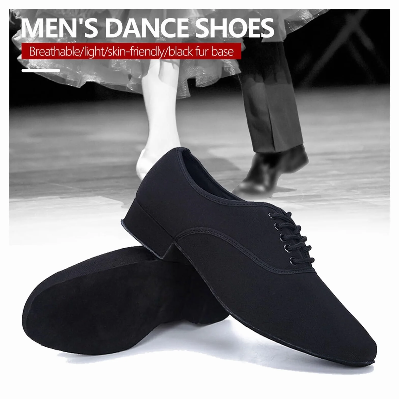 Zapatillas de Baile Latino para Hombre Oxford Negro Profesional Salsa Tango Tacón Bajo