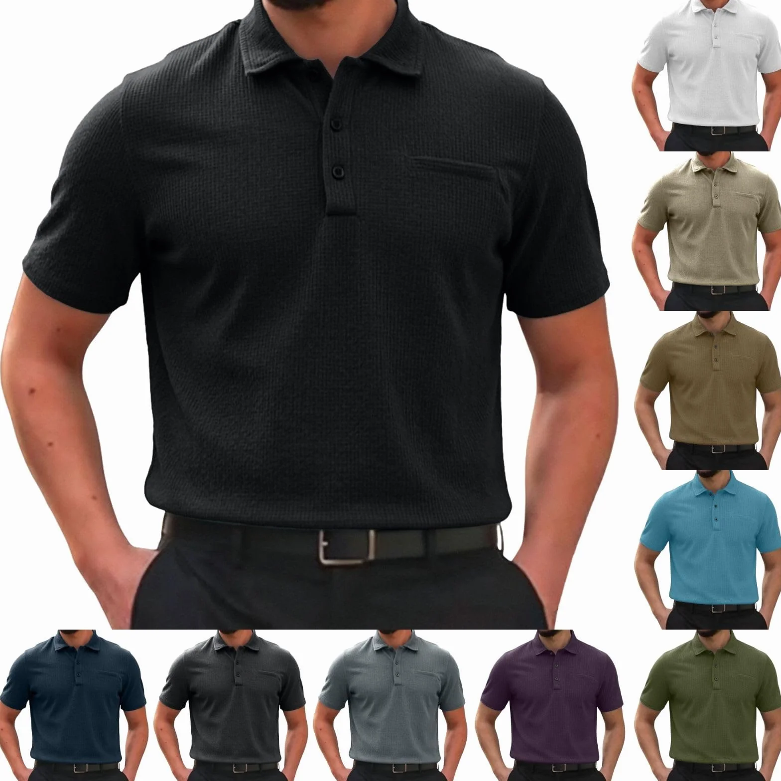 Polo Breeze para Hombre con Ajuste para Barriga Cervecera, Elástica y Secado Rápido, Cuello Texturizado Manga Corta para Golf y Casual, Ultra Cómoda Sedosa Transpirable Camiseta Trabajo Hombre