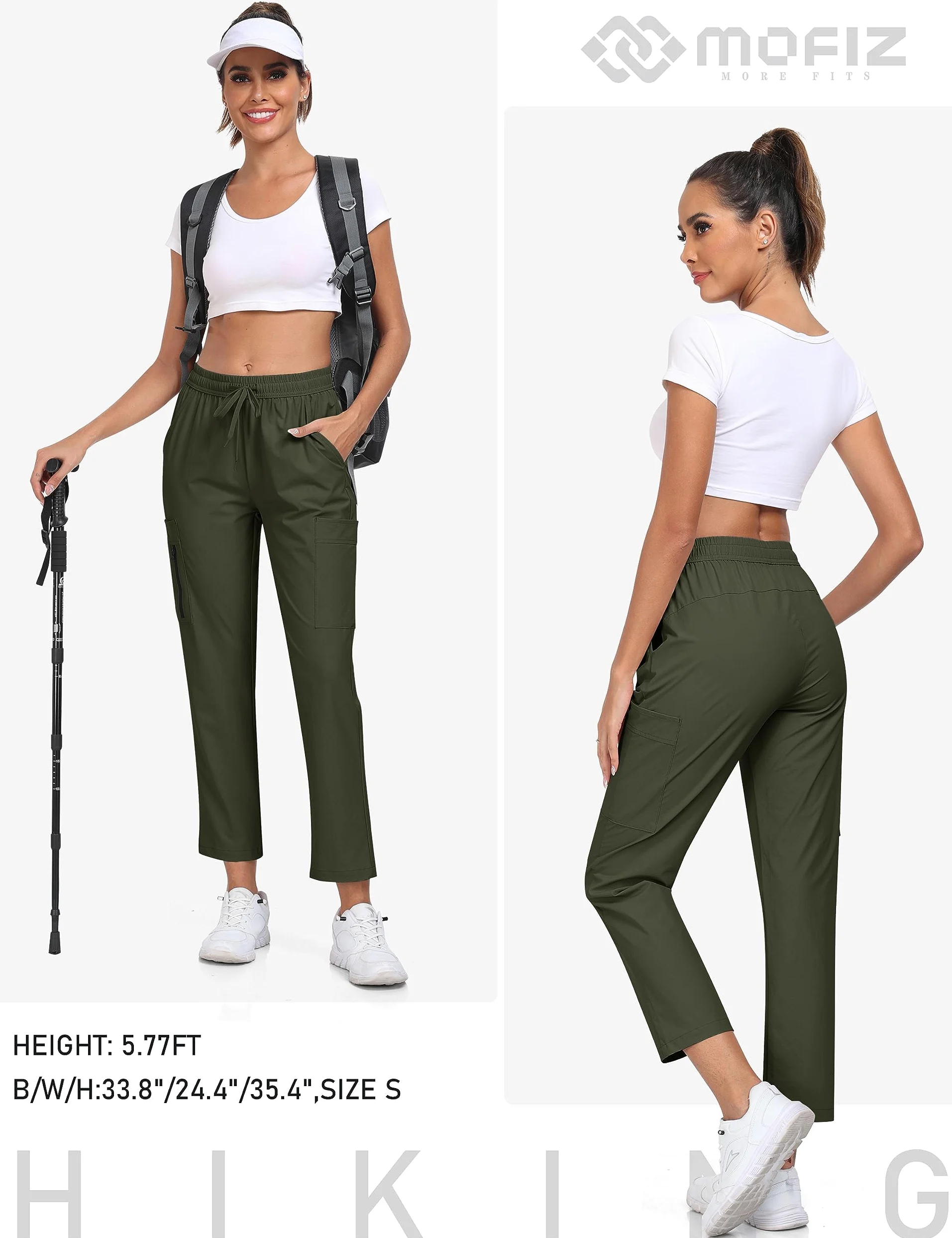 MoFiz Pantalones Cargo Mujer Ligeros Elasticos Trekking Pants de Trabajo Impermeable con Bolsillos Pantalones