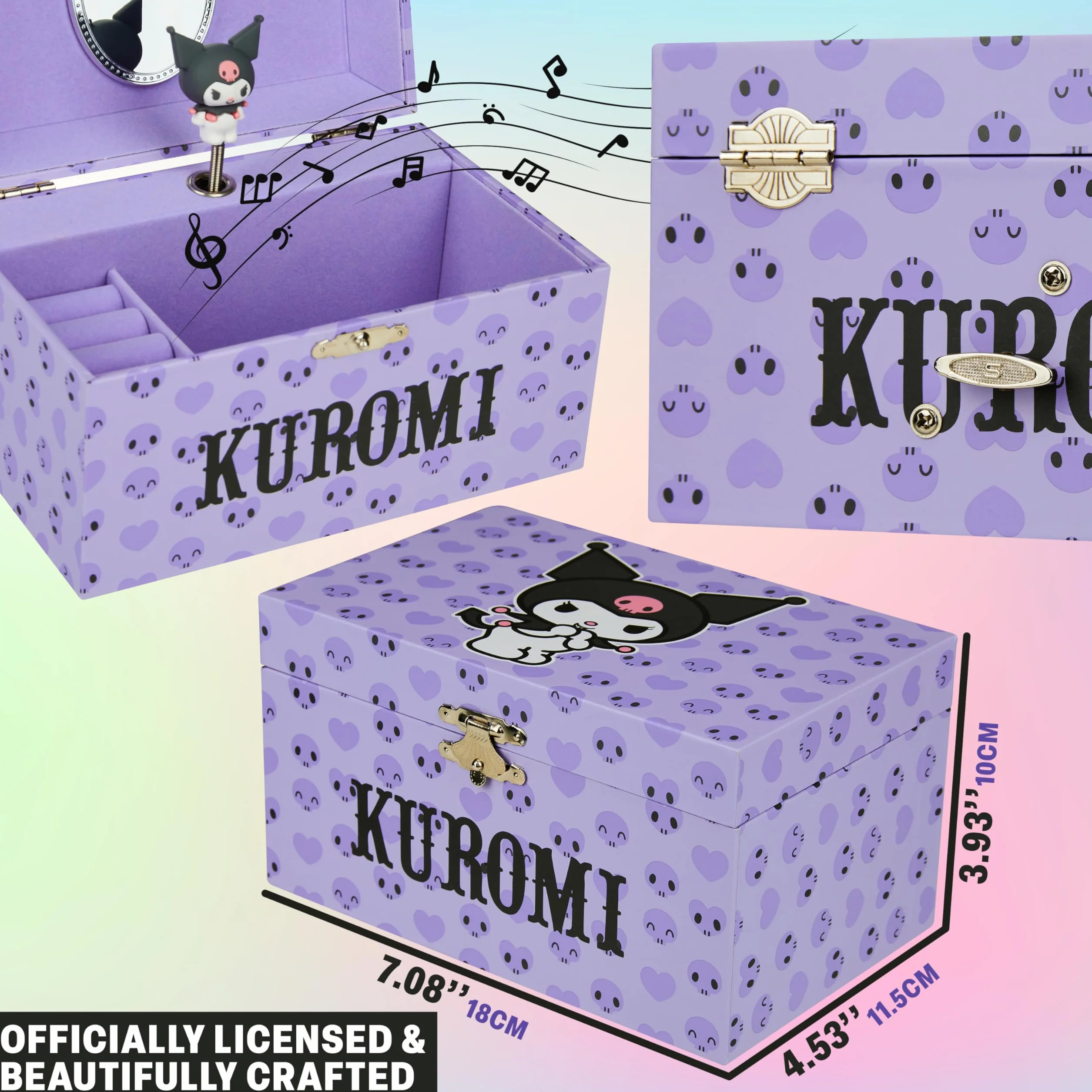 Hello Kitty Sanrio Kuromi Musical Joyero Caja Decorativa con Figura Giratoria Regalo Niña Morada