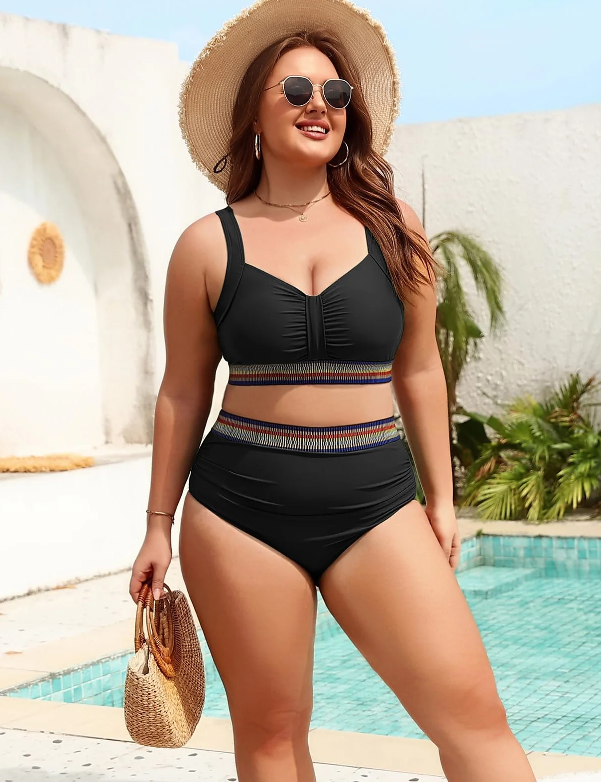 Bikini Mujer Talla Grande Cintura Alta Push Up Cuello En V Sexy Bañadores 2 Piezas