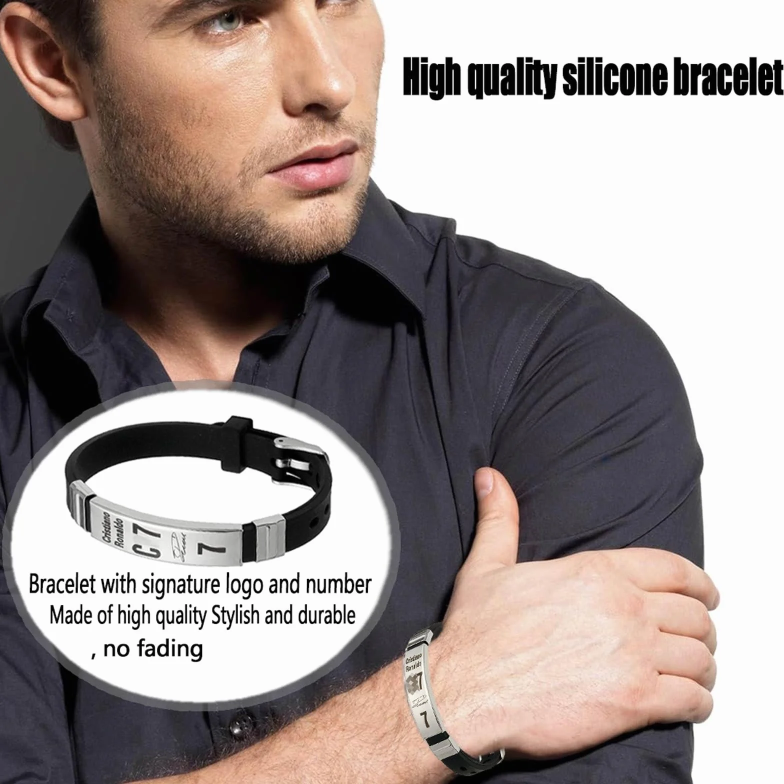 Juego de collar de fútbol de acero inoxidable ajustable y pulsera de silicona para hombres
