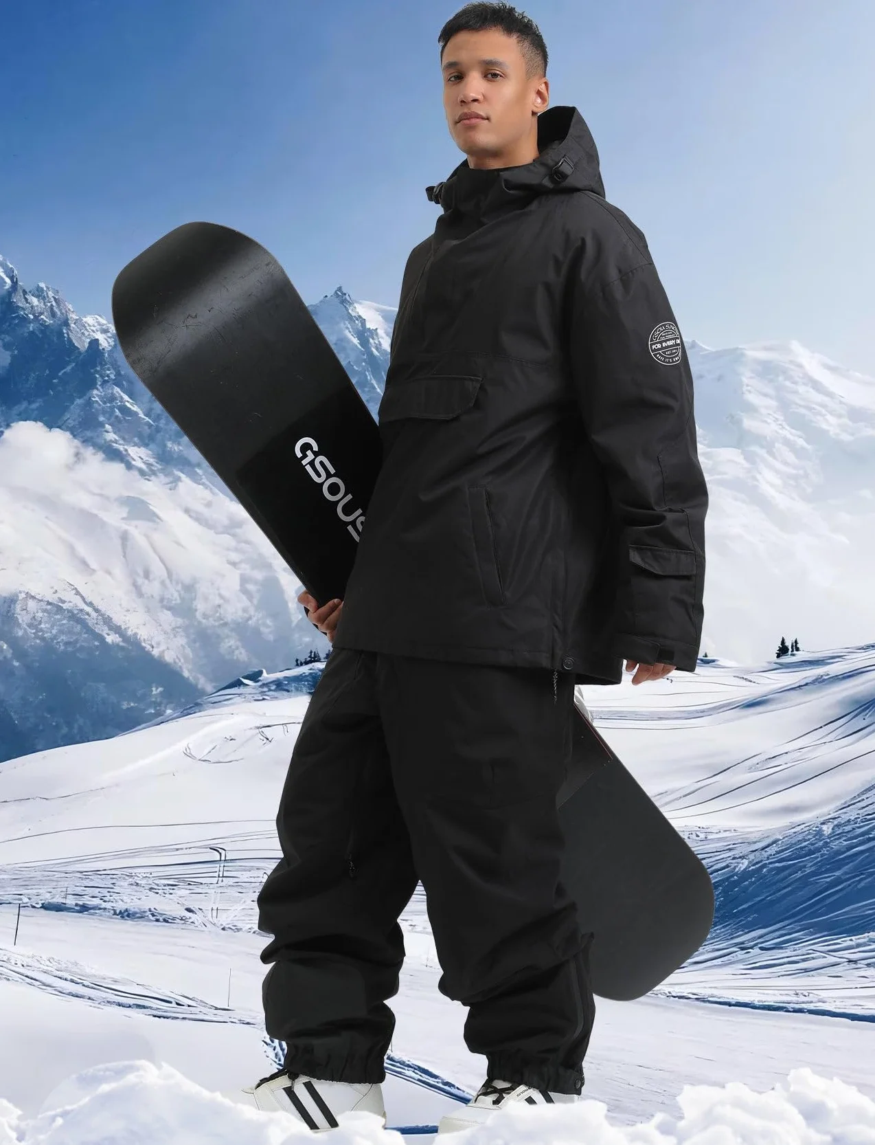 GSOU SNOW Chaqueta de Esquí Holgados Mujeres Hombres Impermeable Antiviento Transpirable Térmico con Capucha