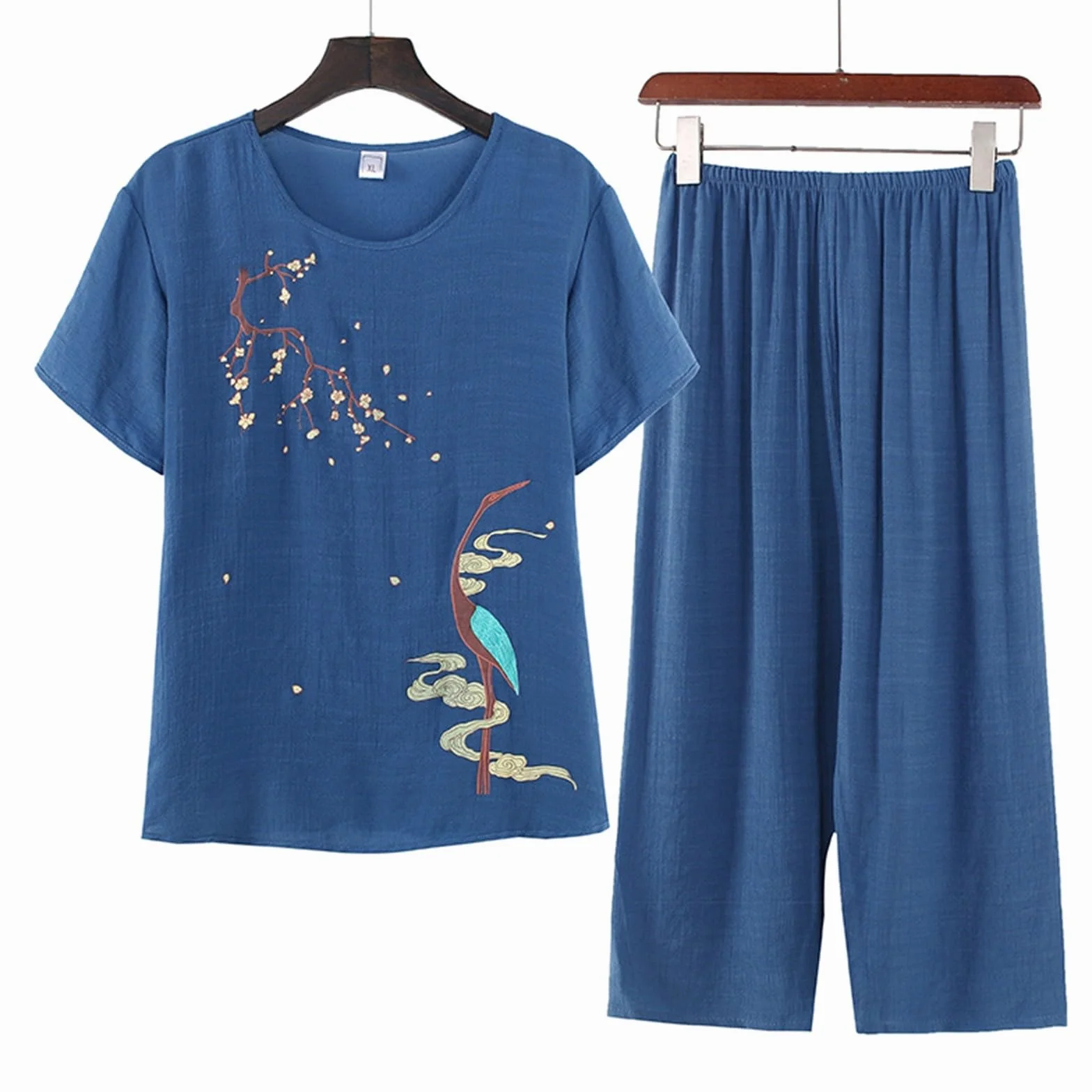 Conjunto Chandal Mujer Primavera Y Verano Tallas Grandes Lino Color Sólido Traje De Dos Piezas Cómodo Y Transpirable Vacaciones Ropa De Deportivo Elegante Casa Pijama Chandal