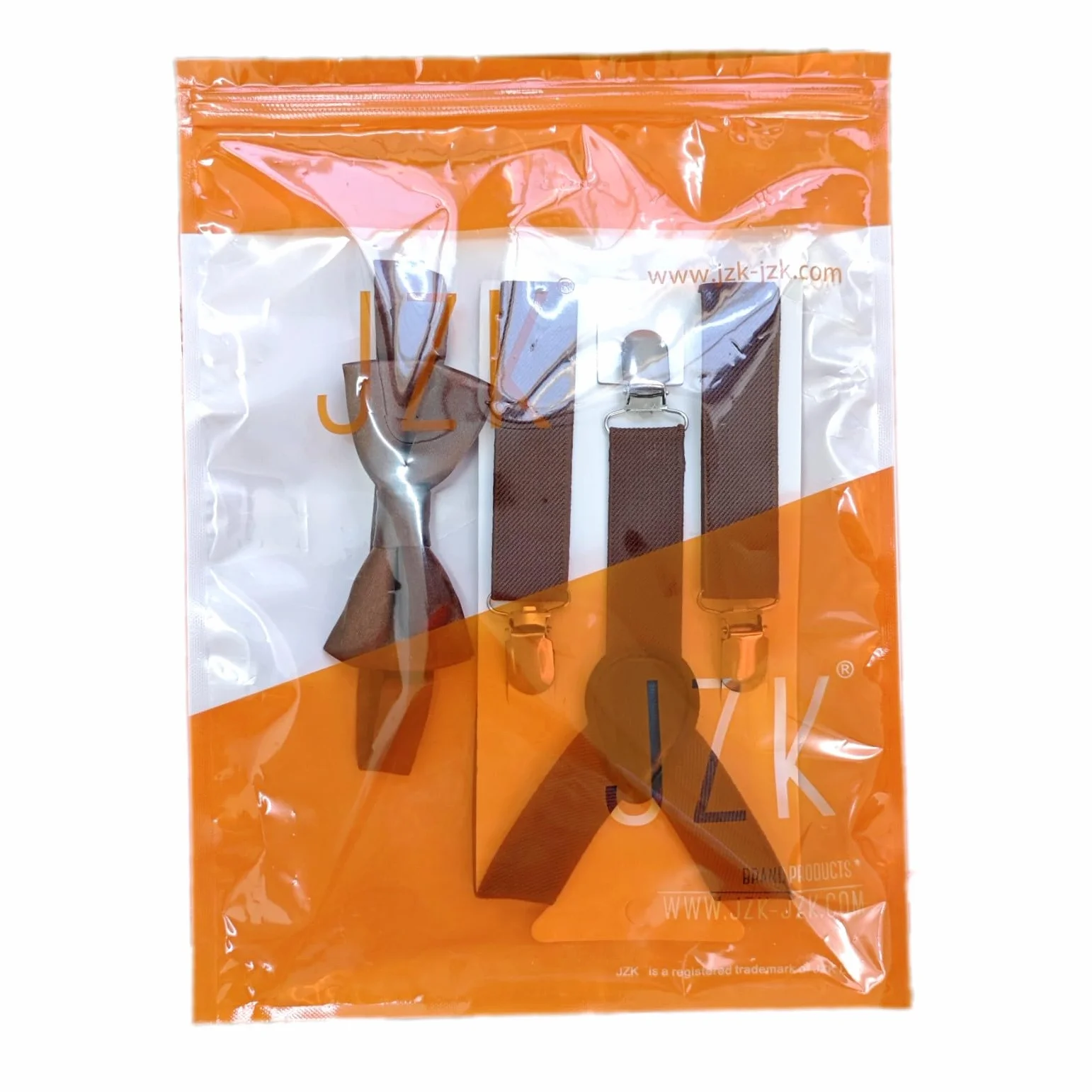 Conjunto de pajarita y tirantes para niños JZK Marrón, ajustable con clip, menos 135cm