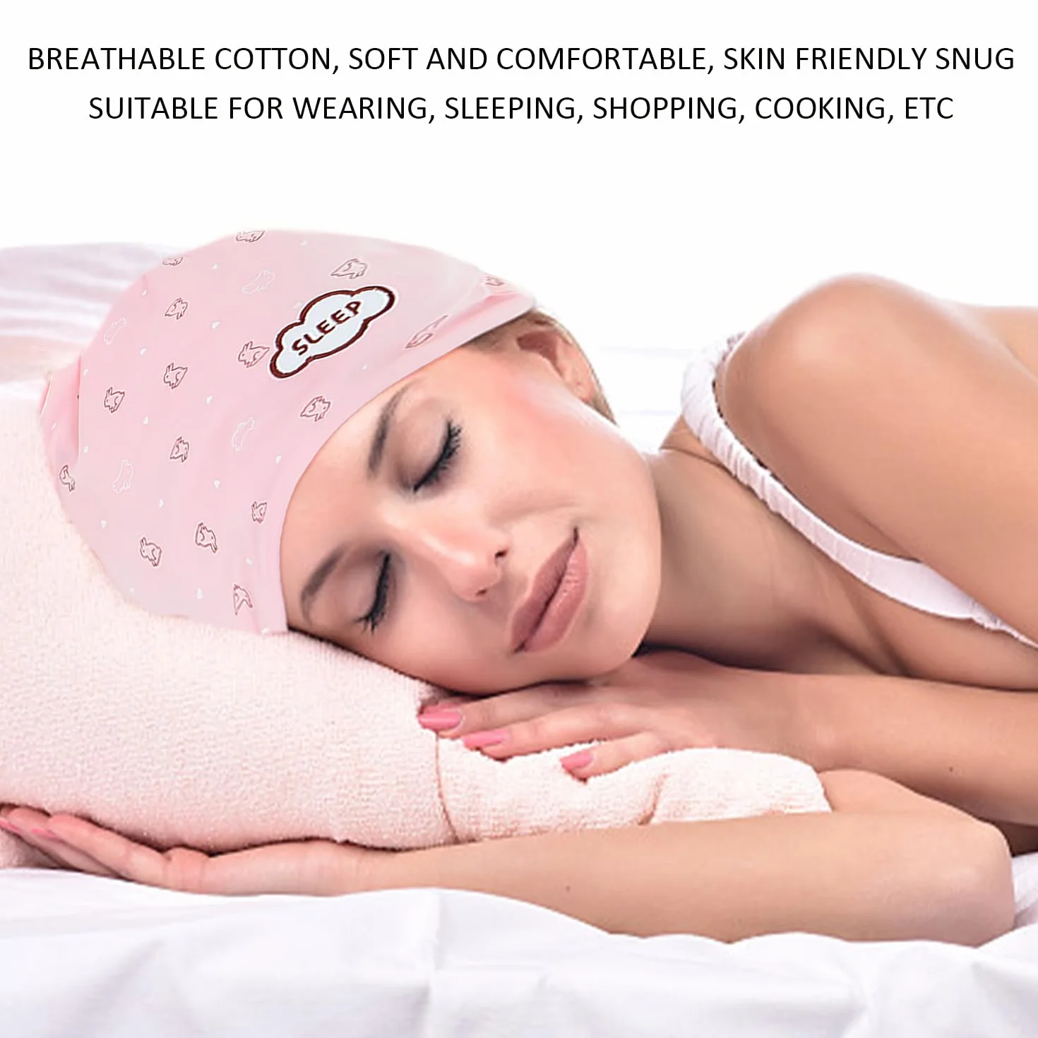 1 Gorro para Dormir, 1 Antifaz Rosa para Los Ojos, Pañuelo Rosa Cálido para La Cabeza, Gorro para El Pelo para Mujer, Gorro Posparto para Prevenir Resfriados