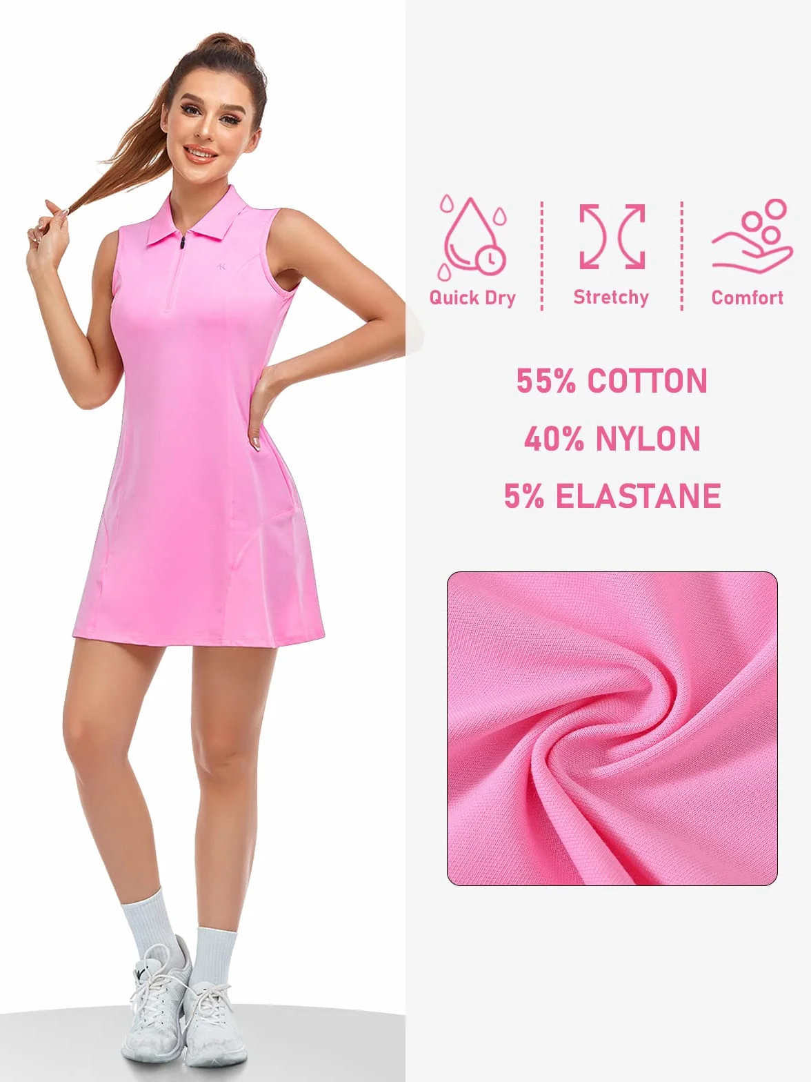 MoFiz Vestido de Polo sin Mangas Cremallera Deportivo Tenis Golf Mujer