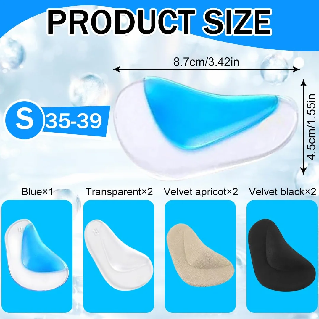 Plantillas de Soporte de Arco de Gel, Ortopédicas de Silicona, 4 Pares, 35-39