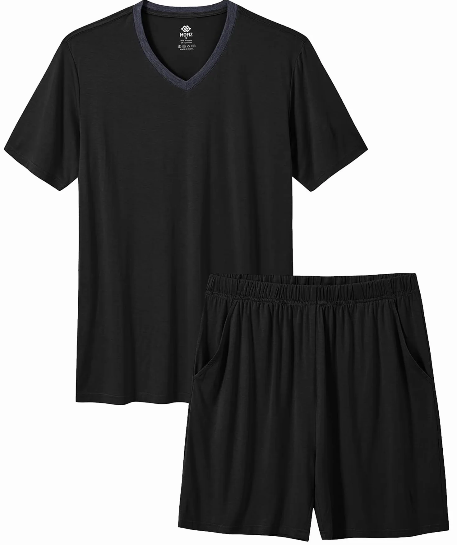 MoFiz Pijamas Corto Hombre Verano Clásico Cuello V Camisetas Pantalon Pijama Manga Corta Ropa de Dormir Bolsillos