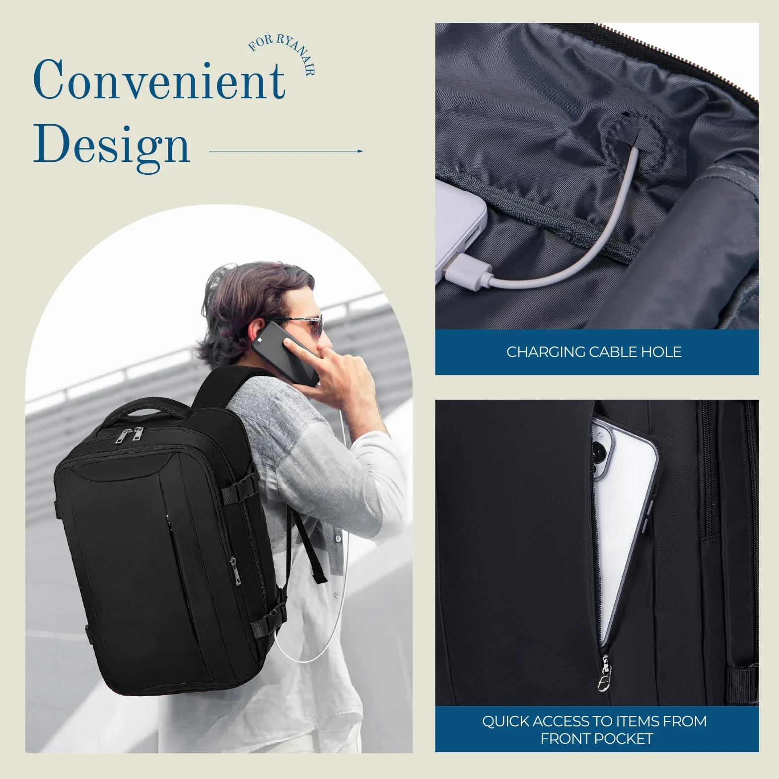 Lossga Mochila 40x30x20 para Ryanair Cabina Avion Travel Backpack Maleta Equipaje de Mano