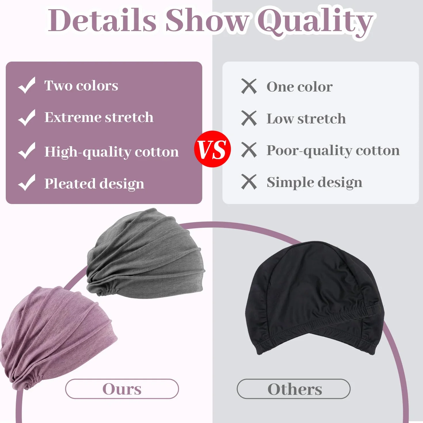 Pack de 2 Turbantes de Algodón para Mujer, Gorros Quimioterapia Transpirables, Pañuelo de Cabeza para Pérdida de Cabello (Rosa y Púrpura)