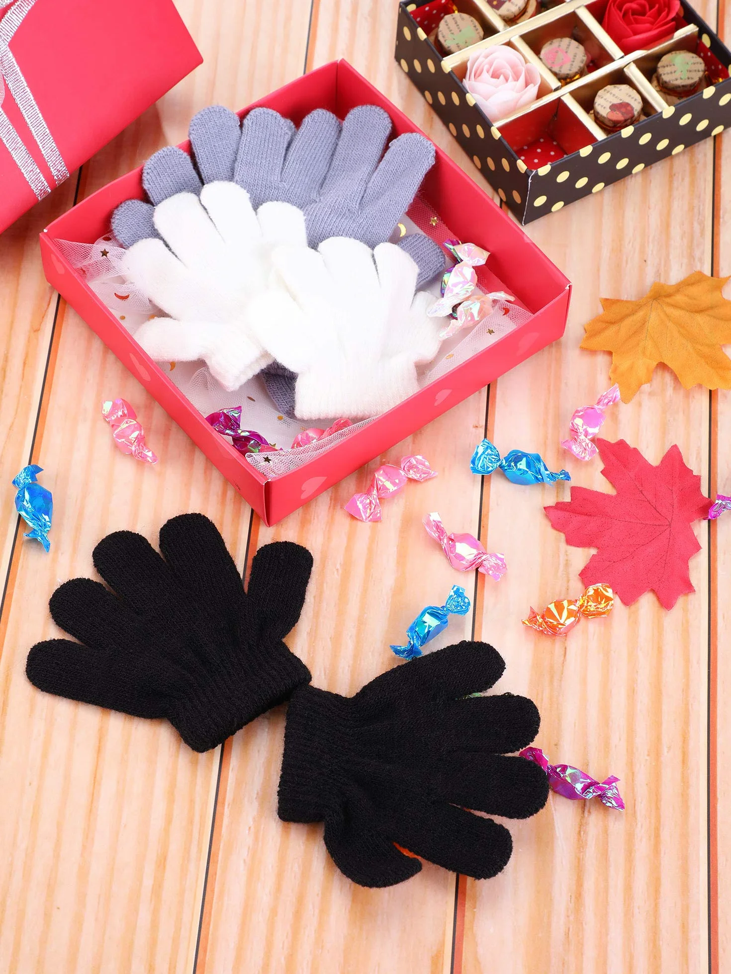 Geyoga 3 Pares Guantes de Punto de Invierno Elásticos Tejidos Niño