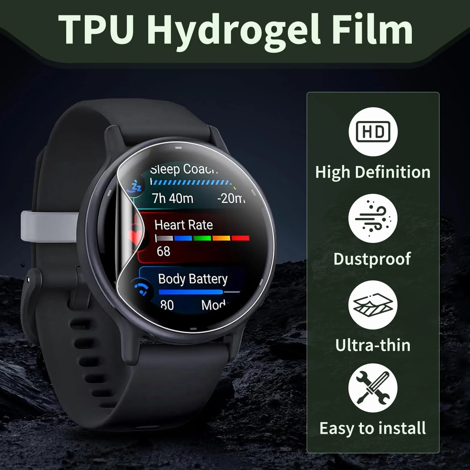 Protector Pantalla Compatible con Garmin Vivoactive 5, Película Hidrogel HD TPU Flexible, 8 Piezas