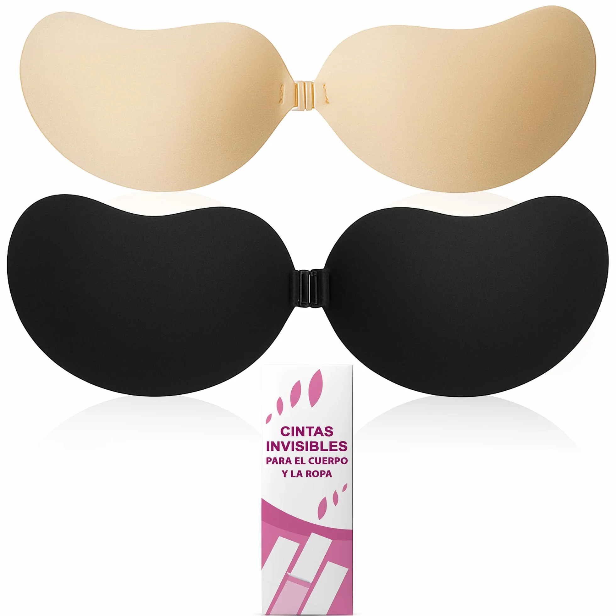 Sujetador Invisible Push Up Adhesivo Hipoalergénico Reutilizable Realce Natural Beige y Negro