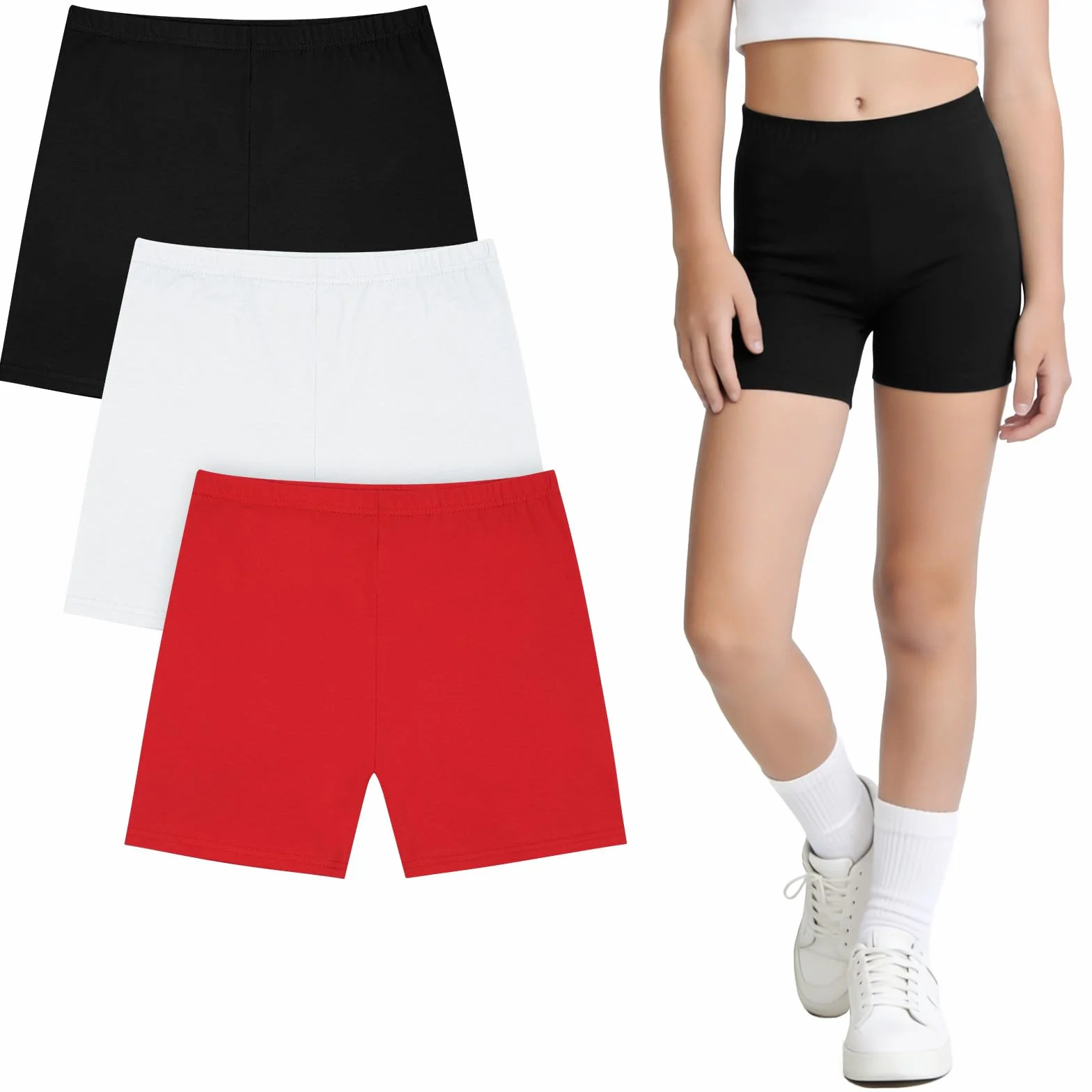 Cortos de Ciclismo para Niña 3 PCS Leggings Mallas Deportivas Transpirables Negro