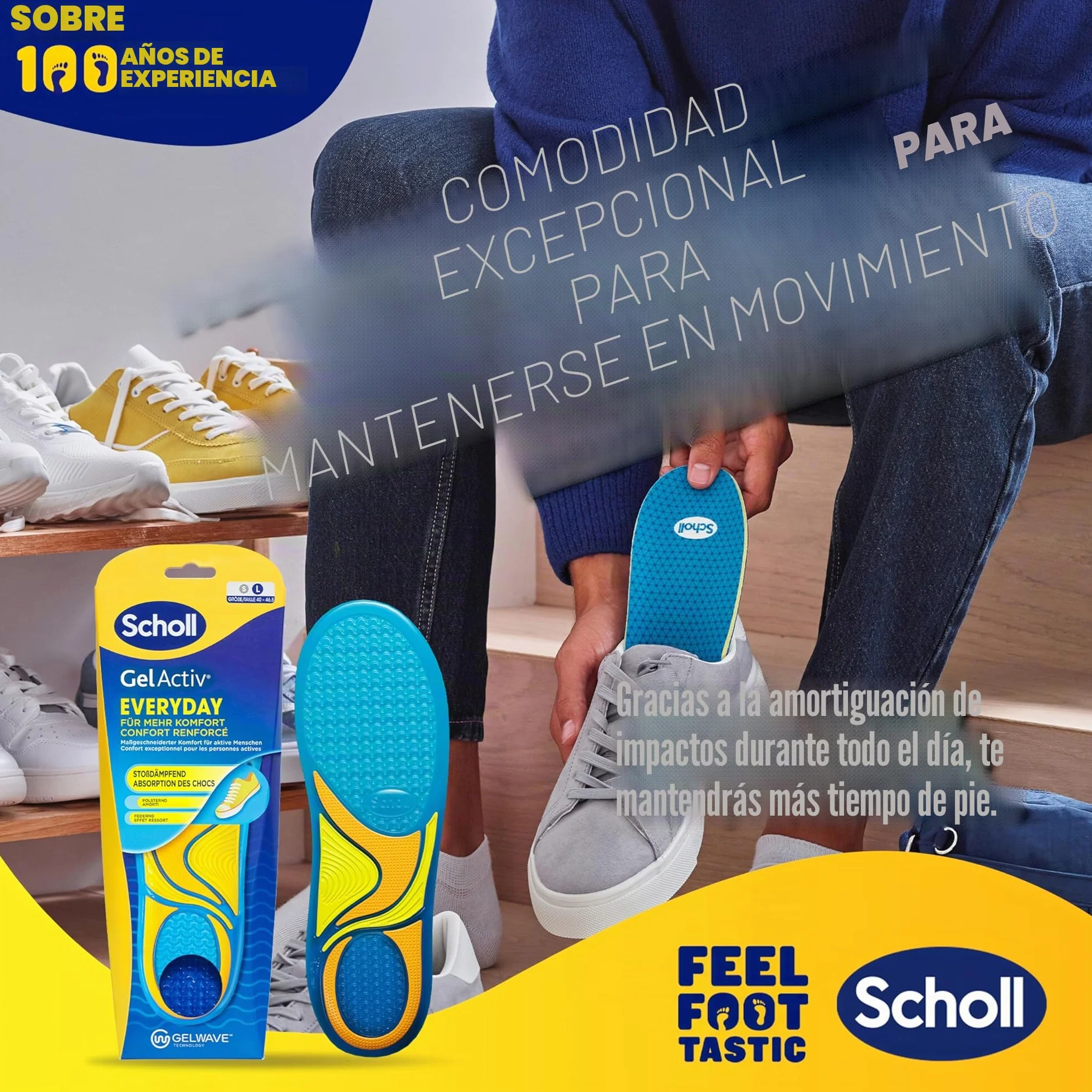 Scholl GelActiv Plantillas Everyday para hombres, talla 40, amortiguación de espuma viscoelástica y tecnología GelWave