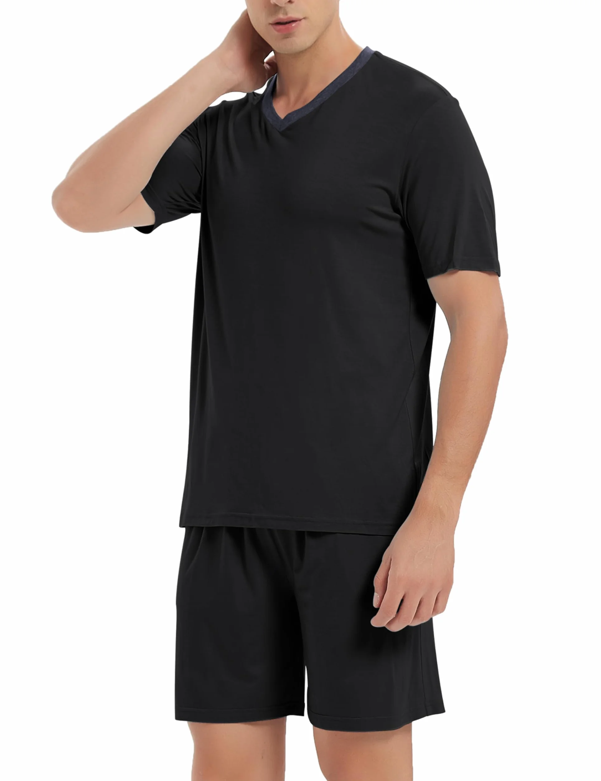 MoFiz Pijamas Corto Hombre Verano Clásico Cuello V Camisetas Pantalon Pijama Manga Corta Ropa de Dormir Bolsillos