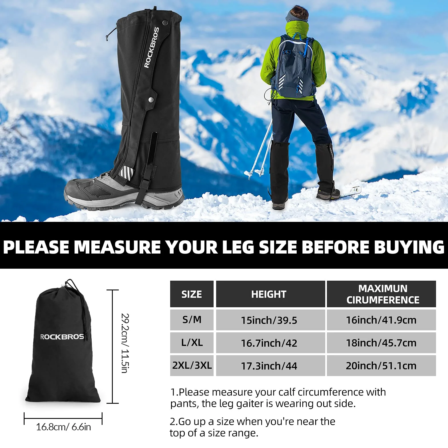 ROCKBROS Polanias Impermeable Polanias Nieve para Piernas a Prueba de Polvo Lluvia Polanias de Senderismo para Escalada Caza Esquí Deporte al Aire Libre,Unisex