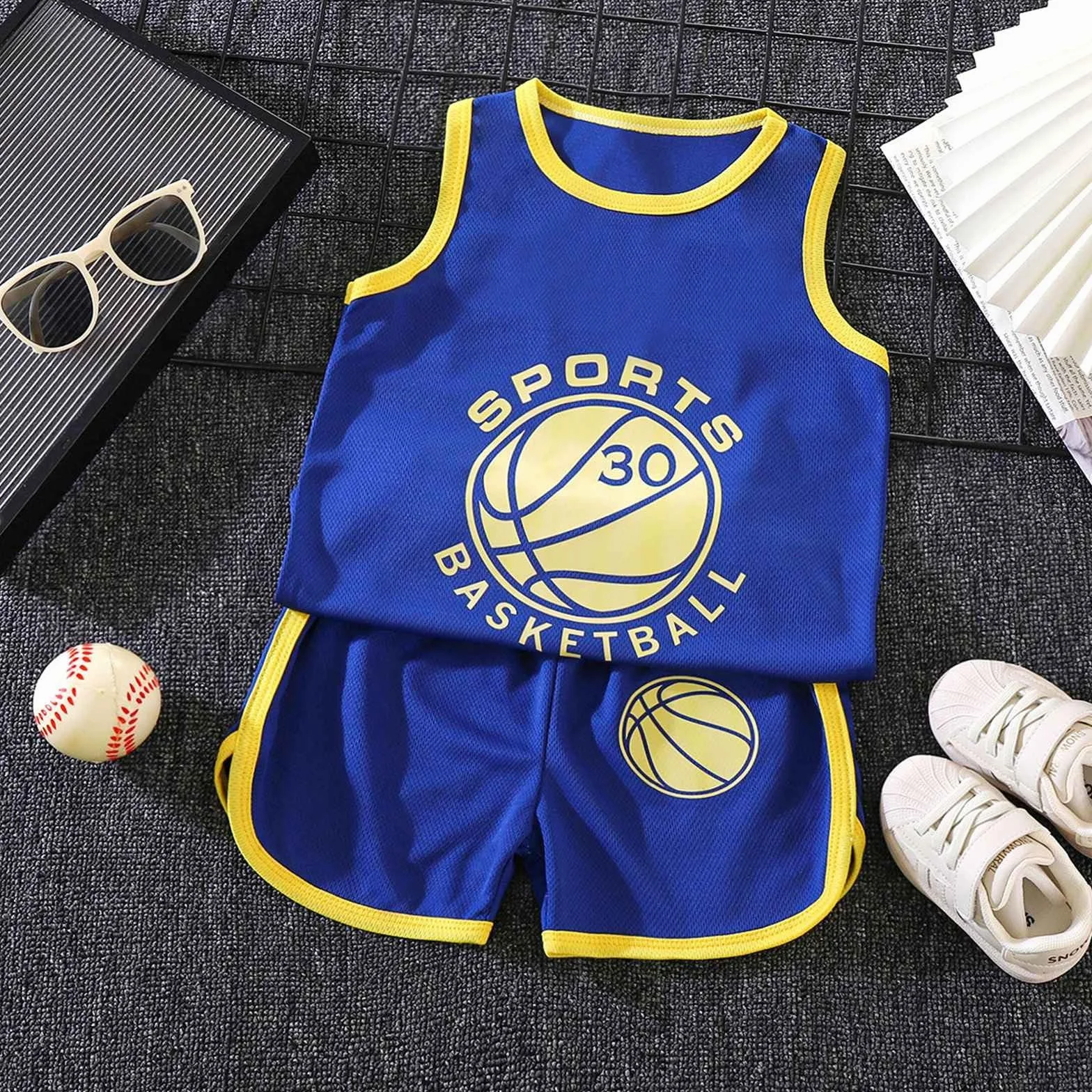 Conjunto de baloncesto para niños y niñas, chaleco de malla y pantalones cortos, ropa deportiva ligera