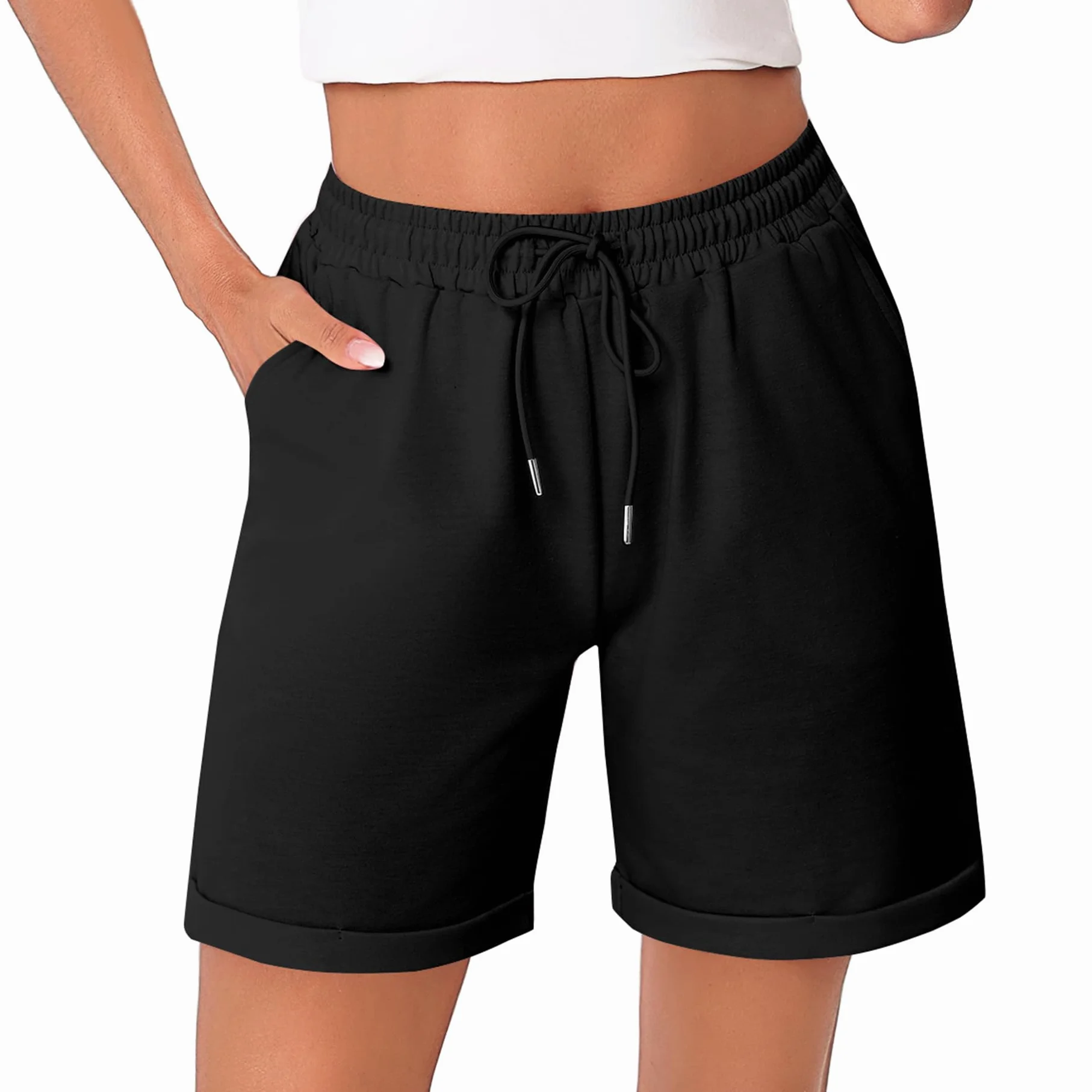 Pantalones Cortos Mujer Algodón Verano Cintura Alta Cordón Ropa Deportiva Fitness Yoga S-XXL